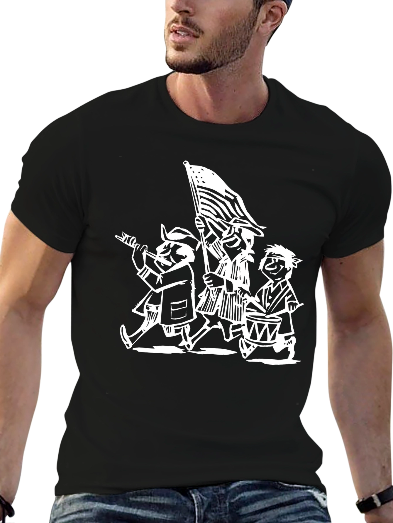 Black Patriotic Cartoon T-Shirt: Black Cotton Blend view 6