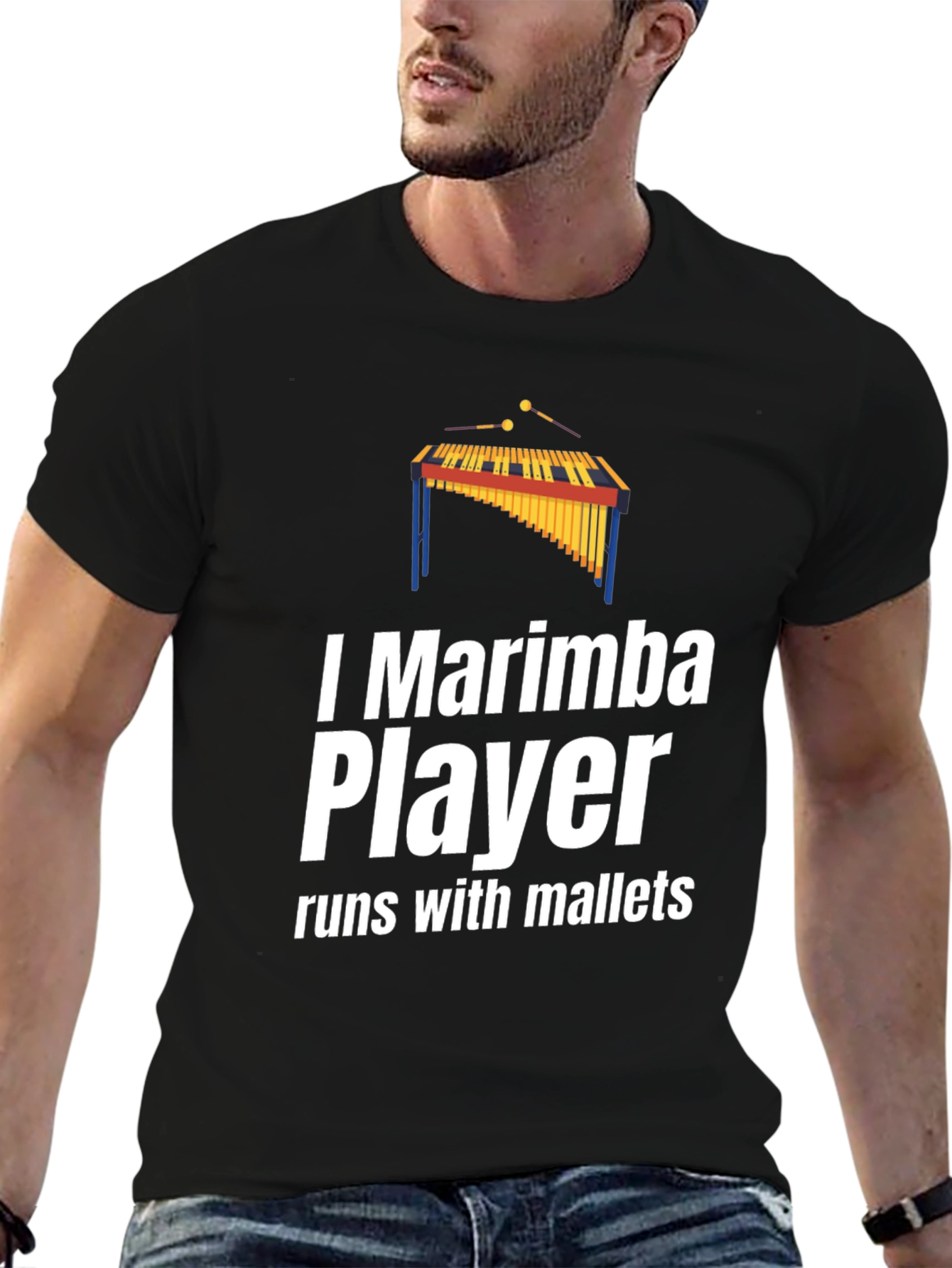 Black I Marimba Player T-Shirt - Runs With Mallets view 6