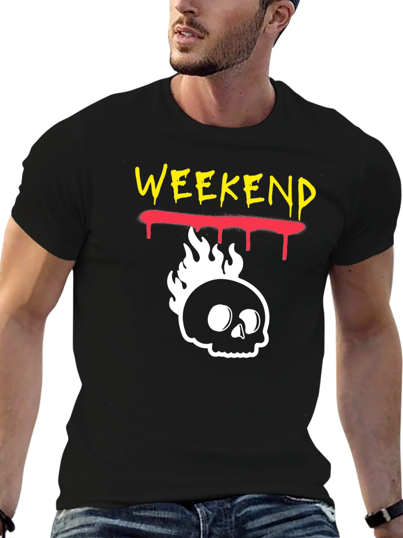 Black Weekend Skull Flame Graphic Tee - Black view 6