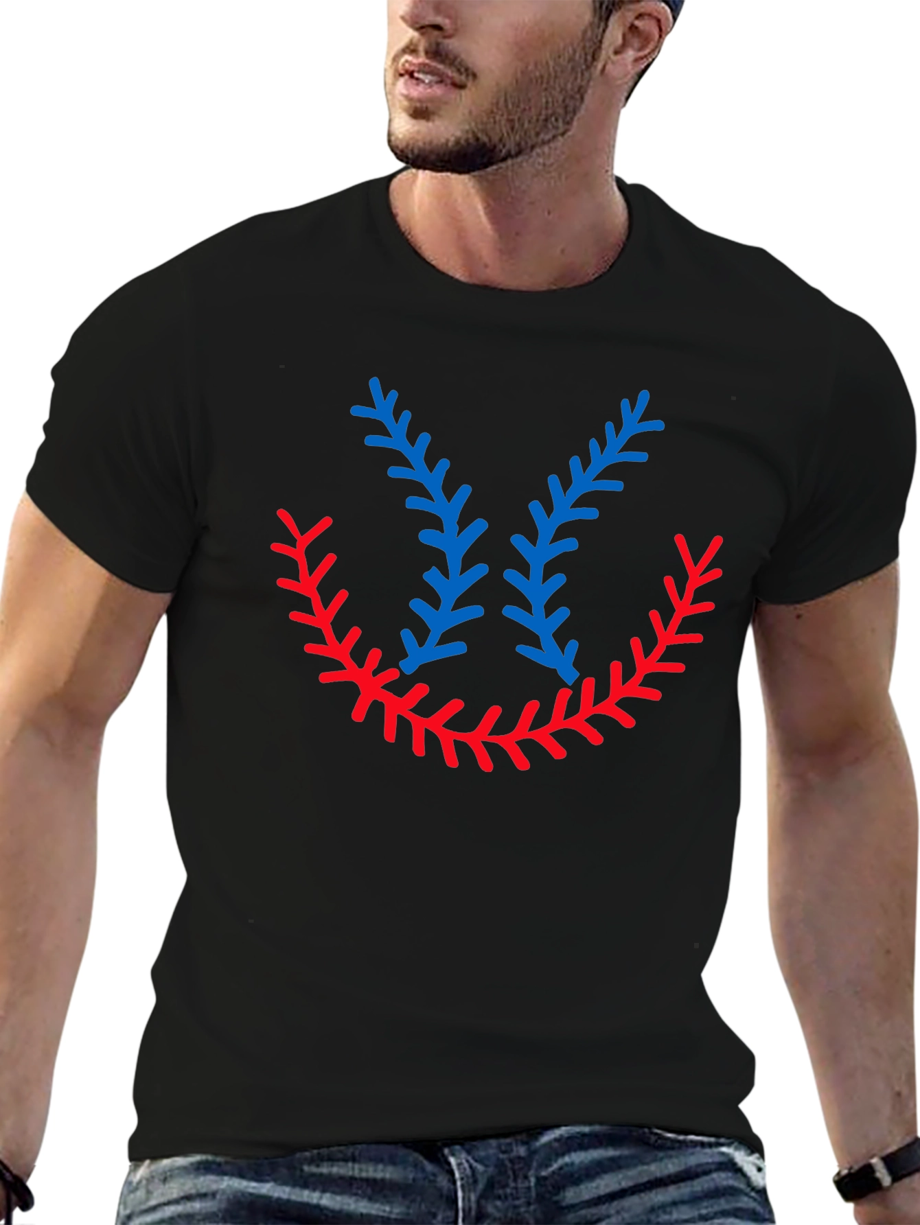 Black Baseball Stitching Graphic T-Shirt view 6