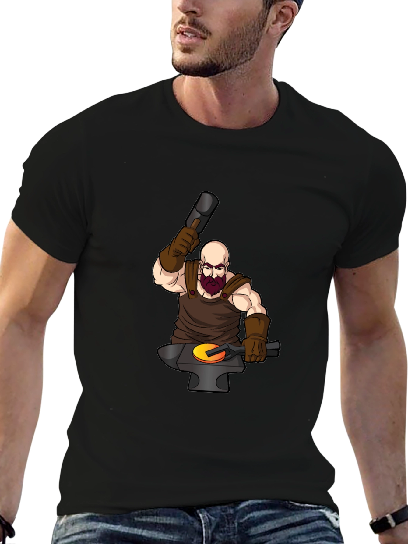 Black Blacksmith Cartoon Graphic Tee view 6