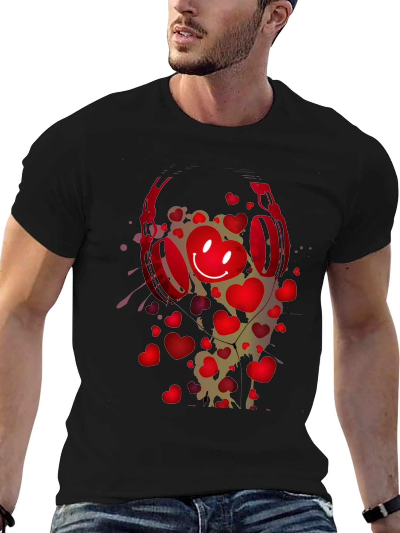 Black Heart Headphones Graphic Tee view 6