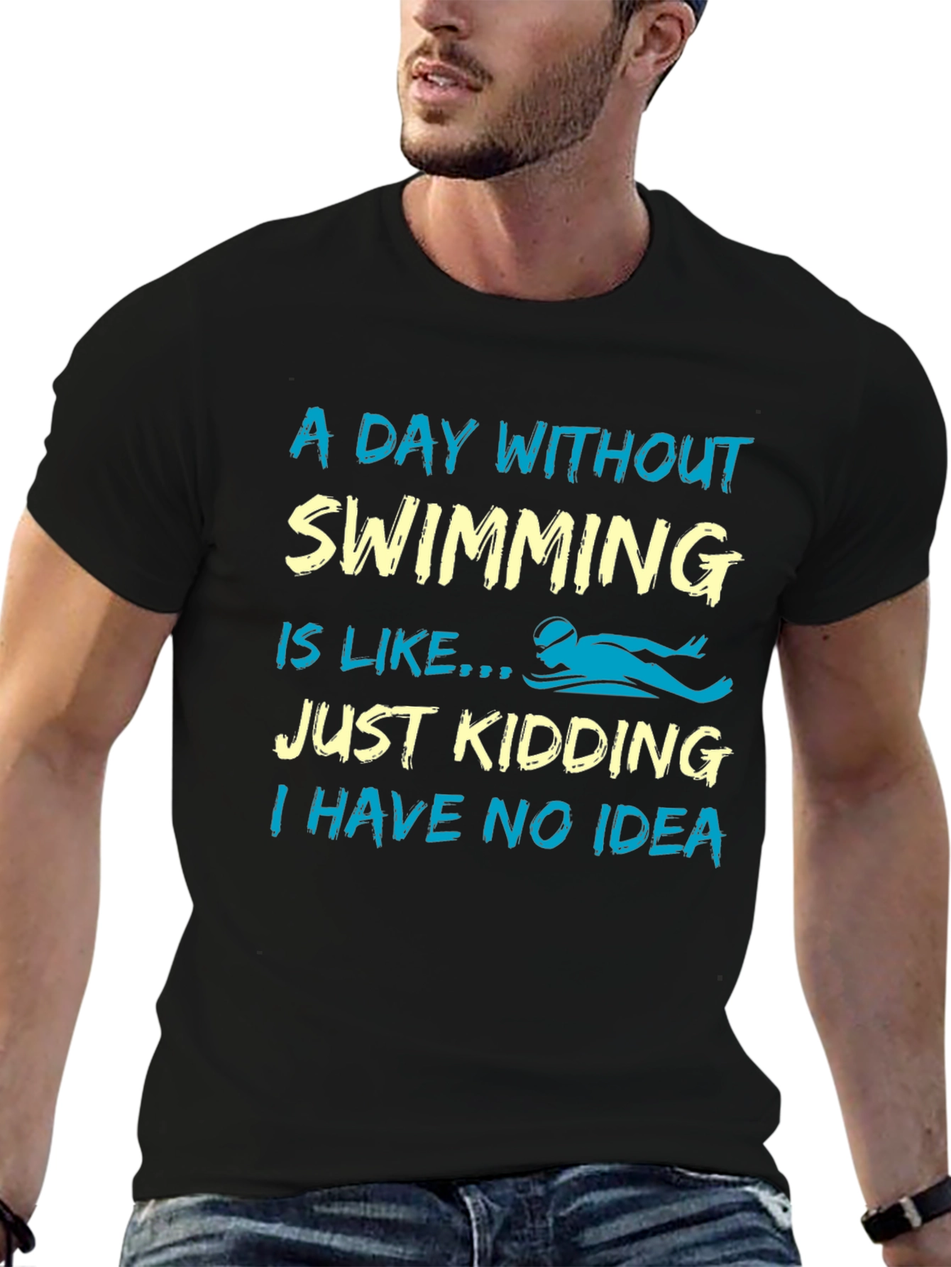 Black Funny Swimming T-Shirt - "A Day Without Swimming" view 6