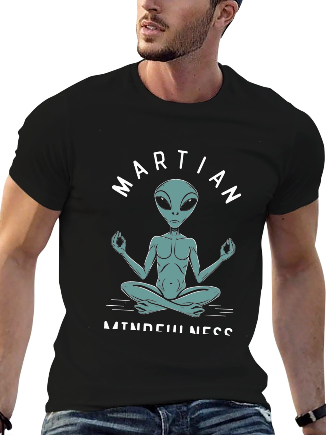 Black Martian Mindfulness Meditation T-Shirt view 6
