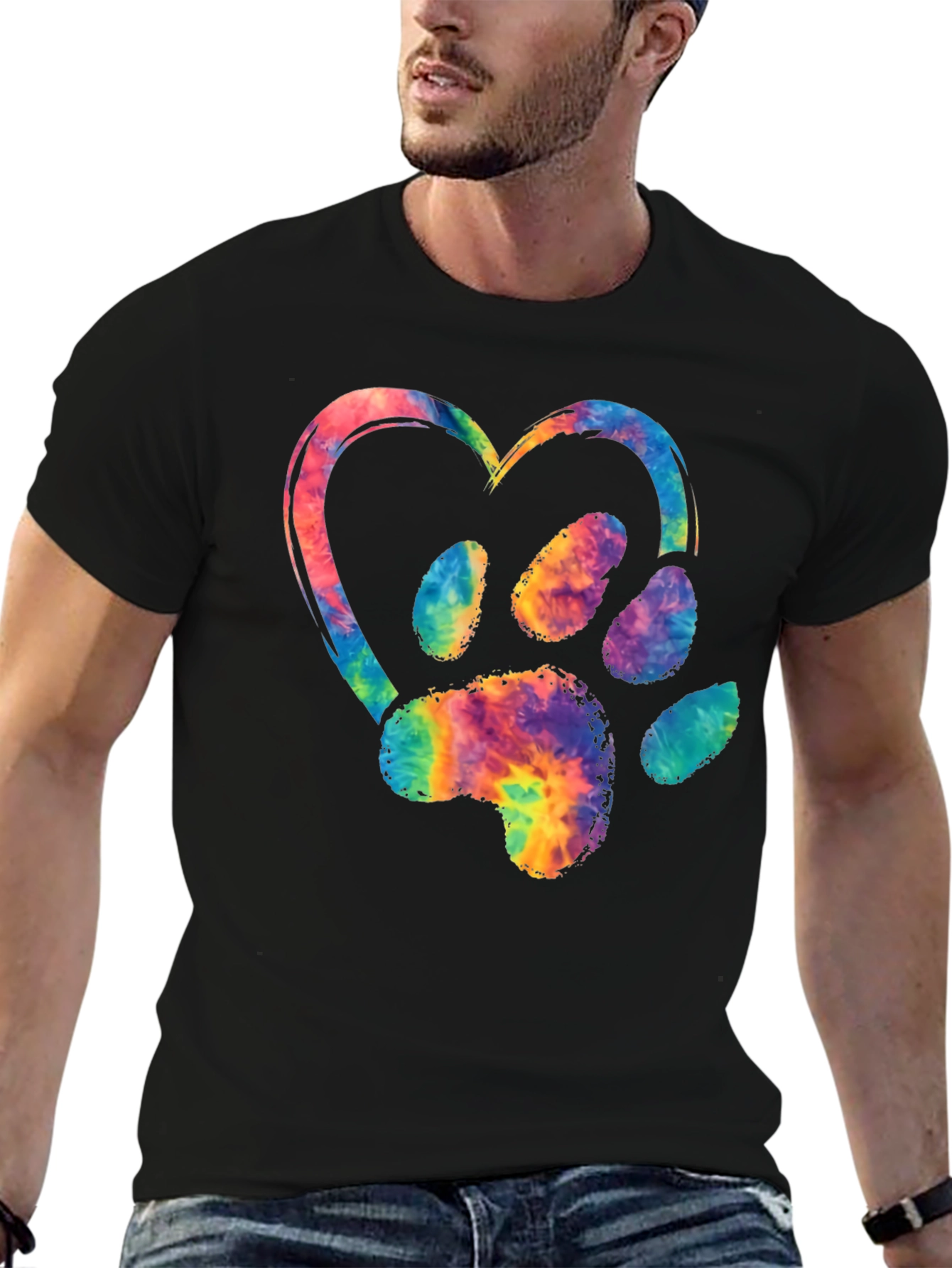 Black Tie-Dye Paw Print Heart Graphic Tee view 6