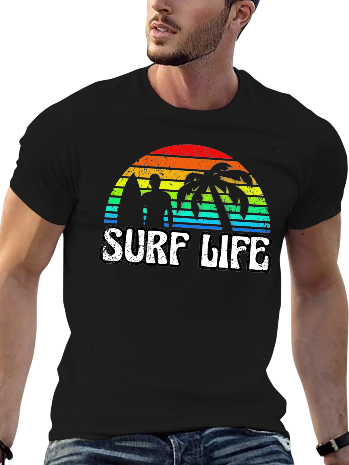 Black Surf Life Graphic Tee - Retro Sunset view 6