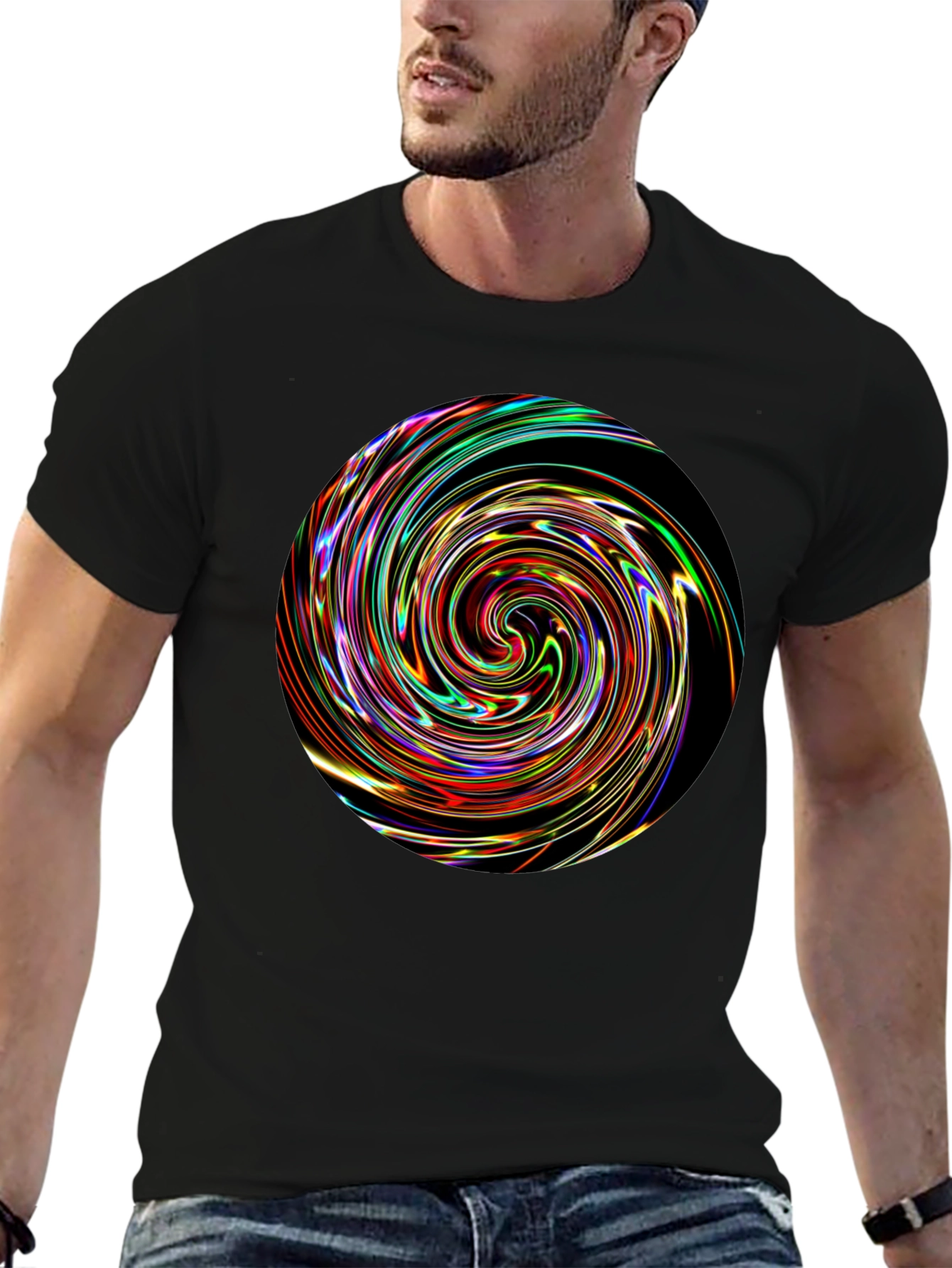 Black Vortex Swirl Graphic Black T-Shirt view 6