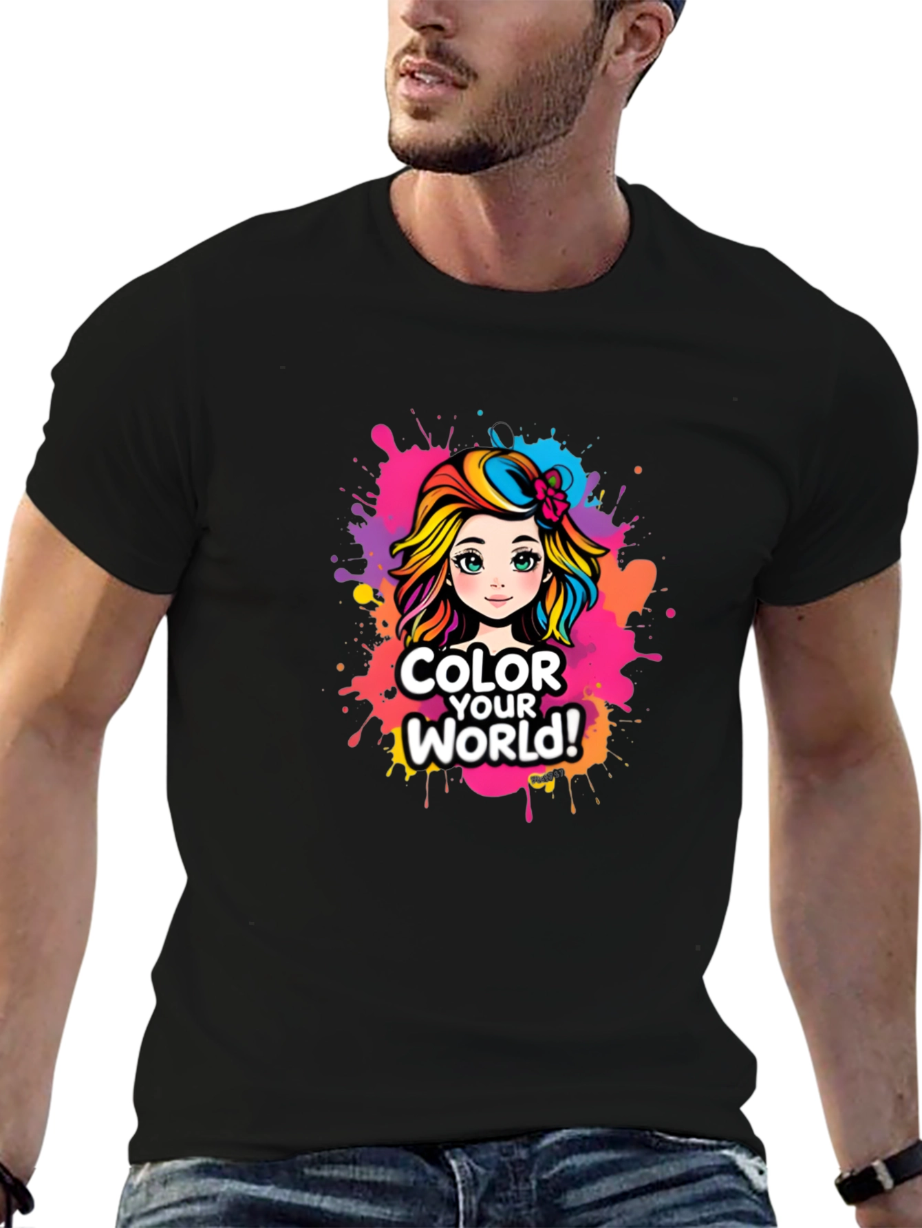 Black Colorful World T-Shirt - Fun Graphic Tee view 6