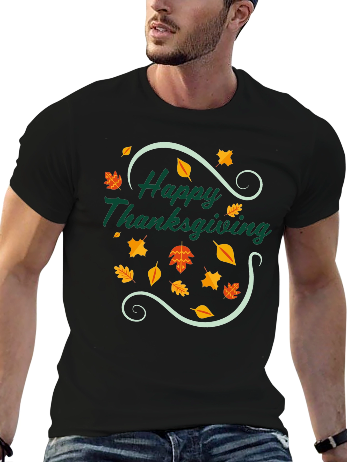 Black Happy Thanksgiving T-Shirt - Festive Fall Design view 6