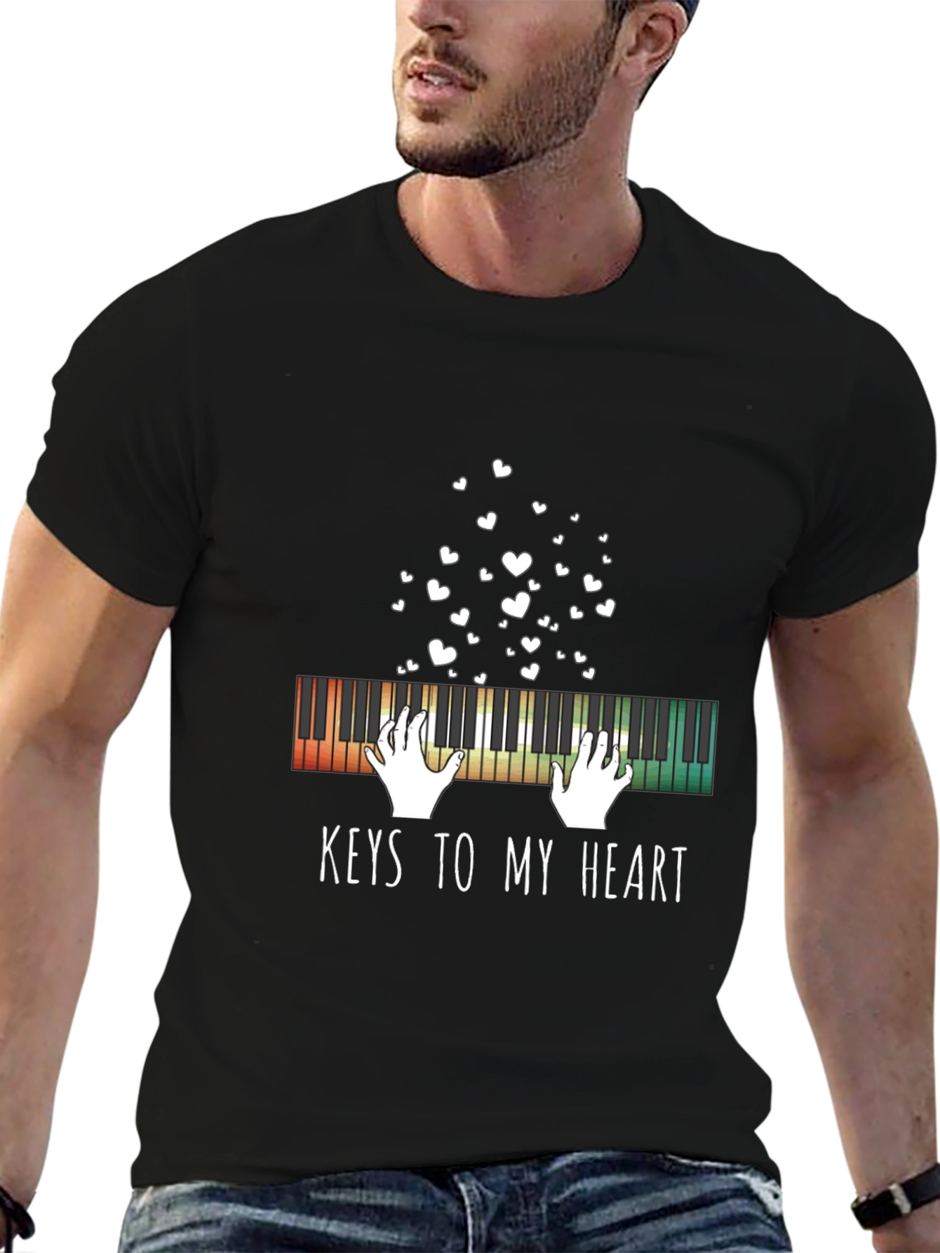 Black Piano Keys to My Heart Graphic Tee - Black view 6