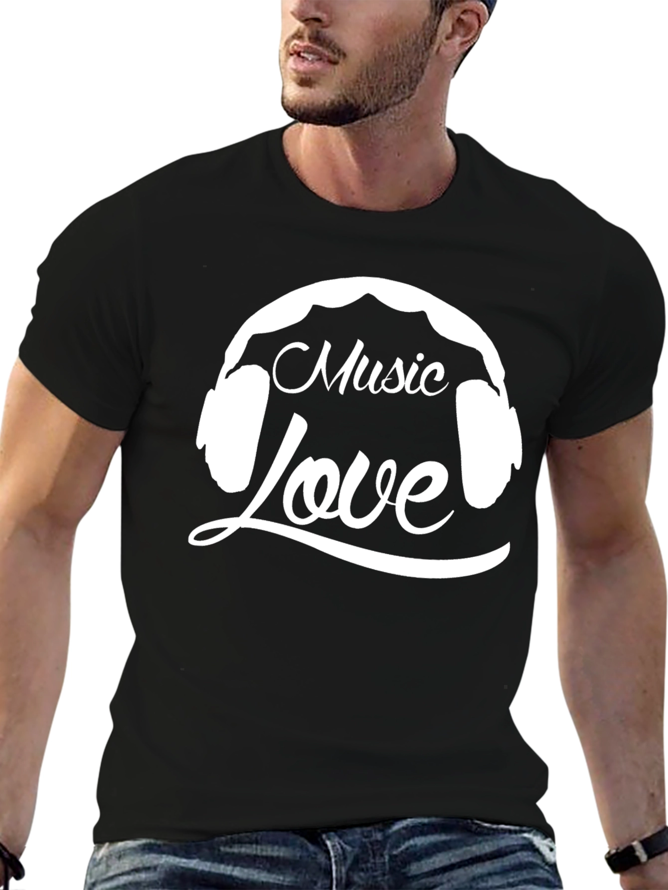 Black Music Love Graphic T-Shirt - Black Cotton Tee view 6