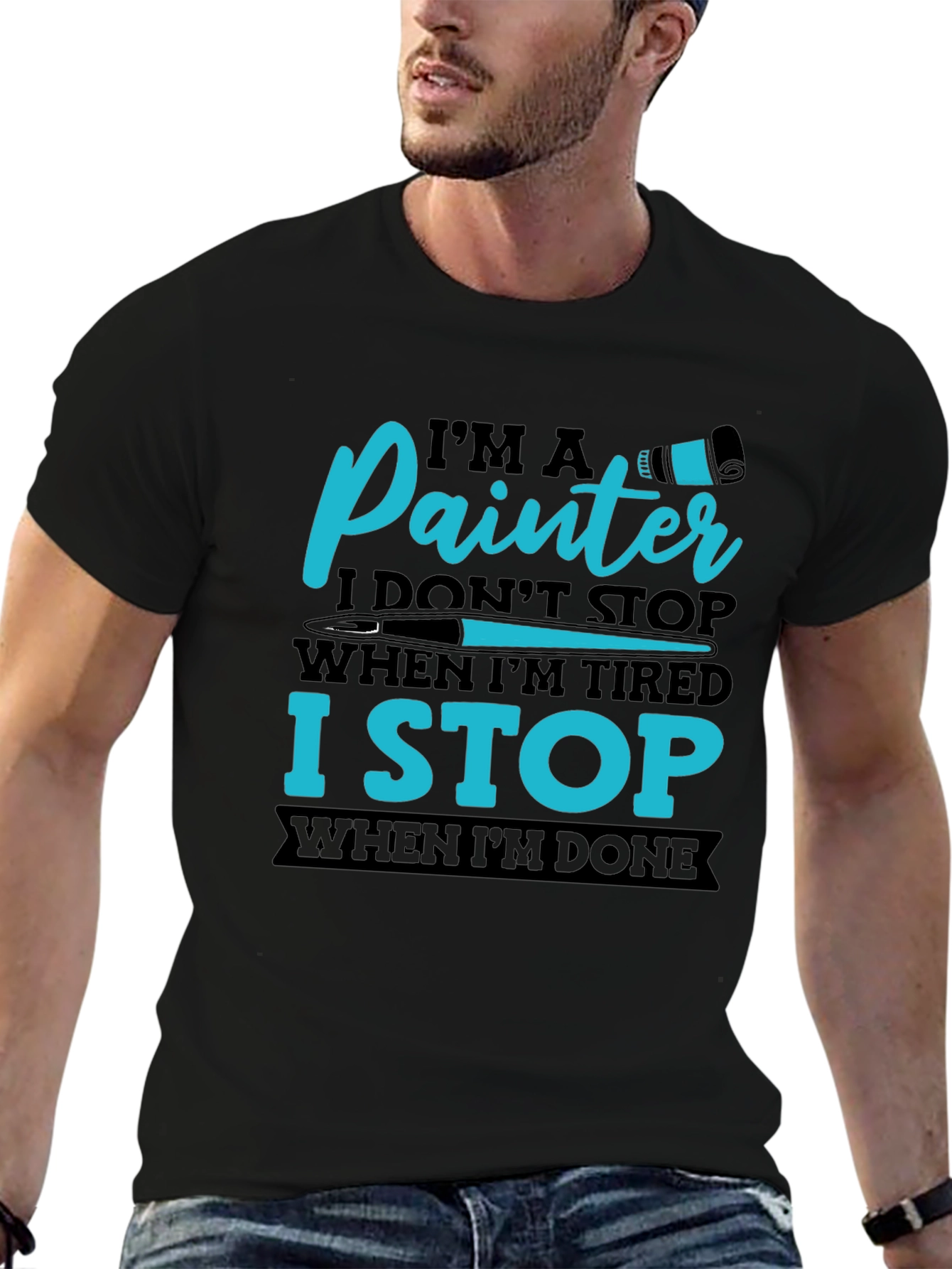 Black Painter's T-Shirt: I Stop When I'm Done view 6