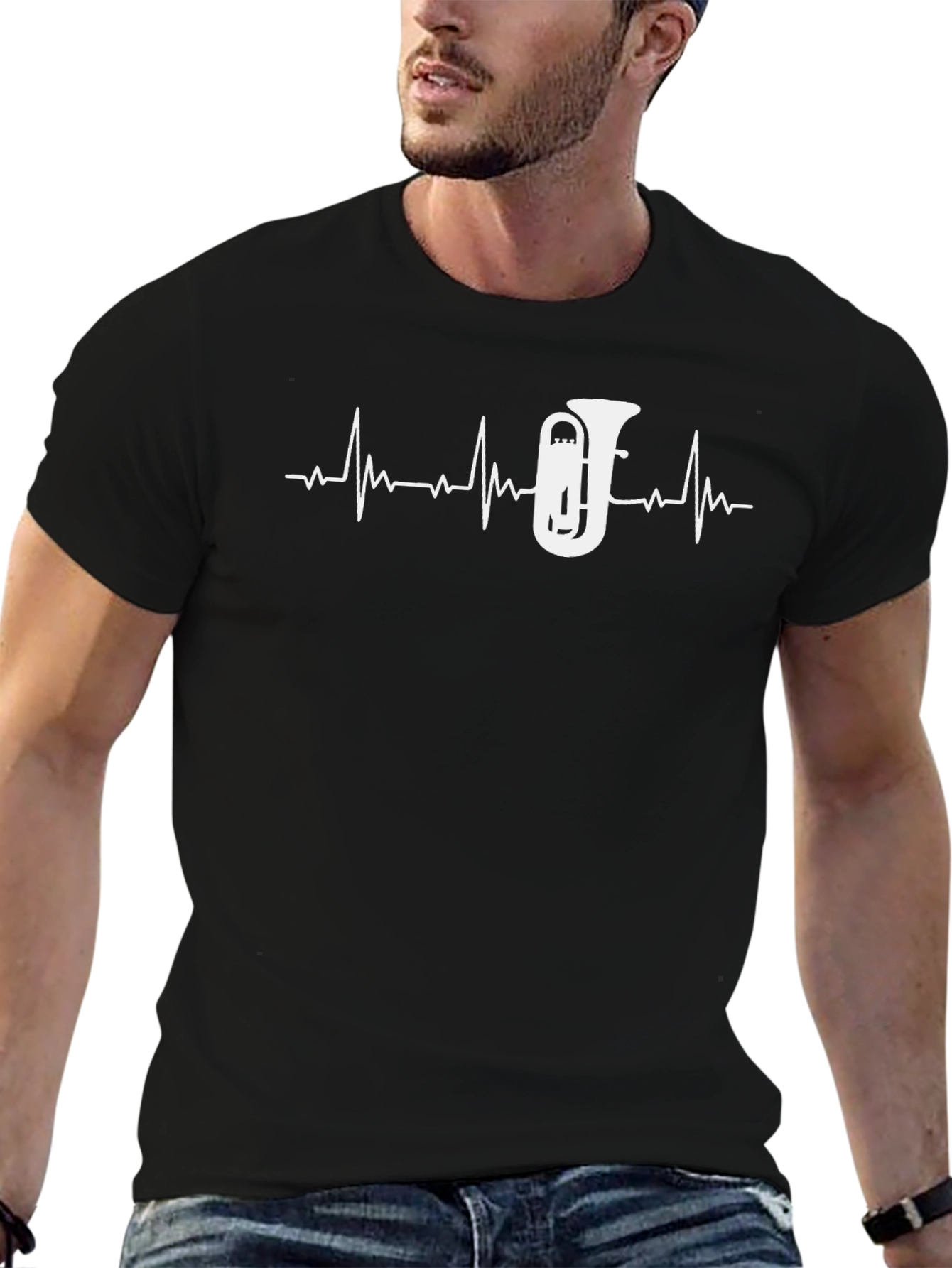 Black Tuba Heartbeat T-Shirt - Musician Gift view 6