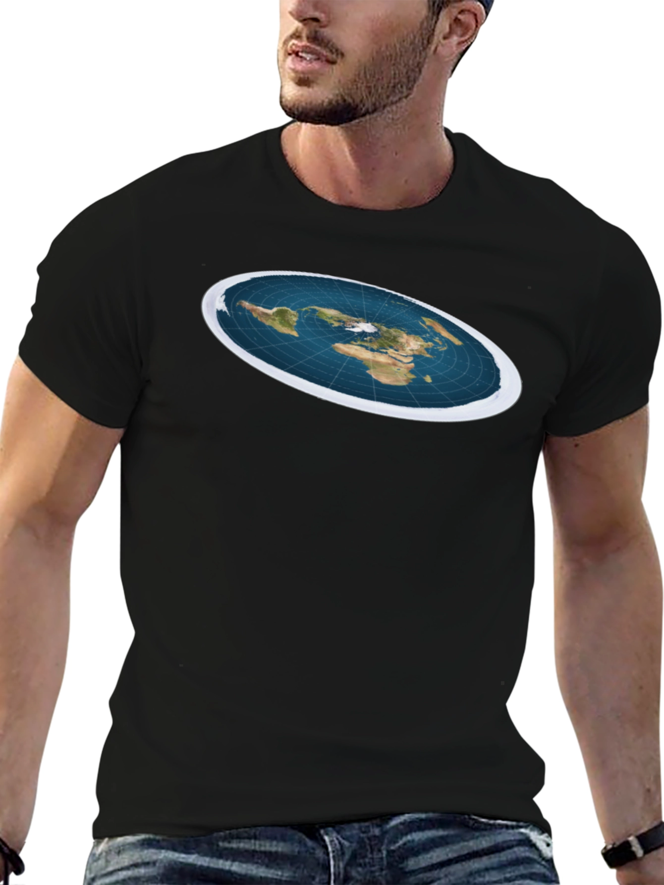 Black Flat Earth T-Shirt - Conspiracy Theory Tee view 6