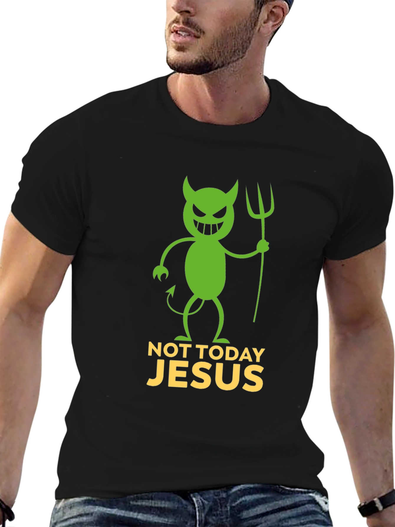 Black Not Today Jesus Funny Graphic T-Shirt view 6
