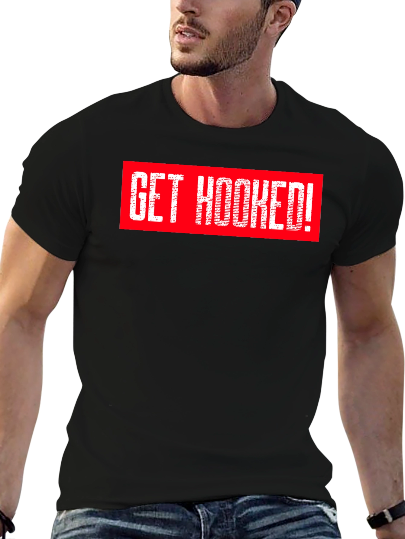 Black Get Hooked! Graphic Tee - Stylish Black T-Shirt view 6