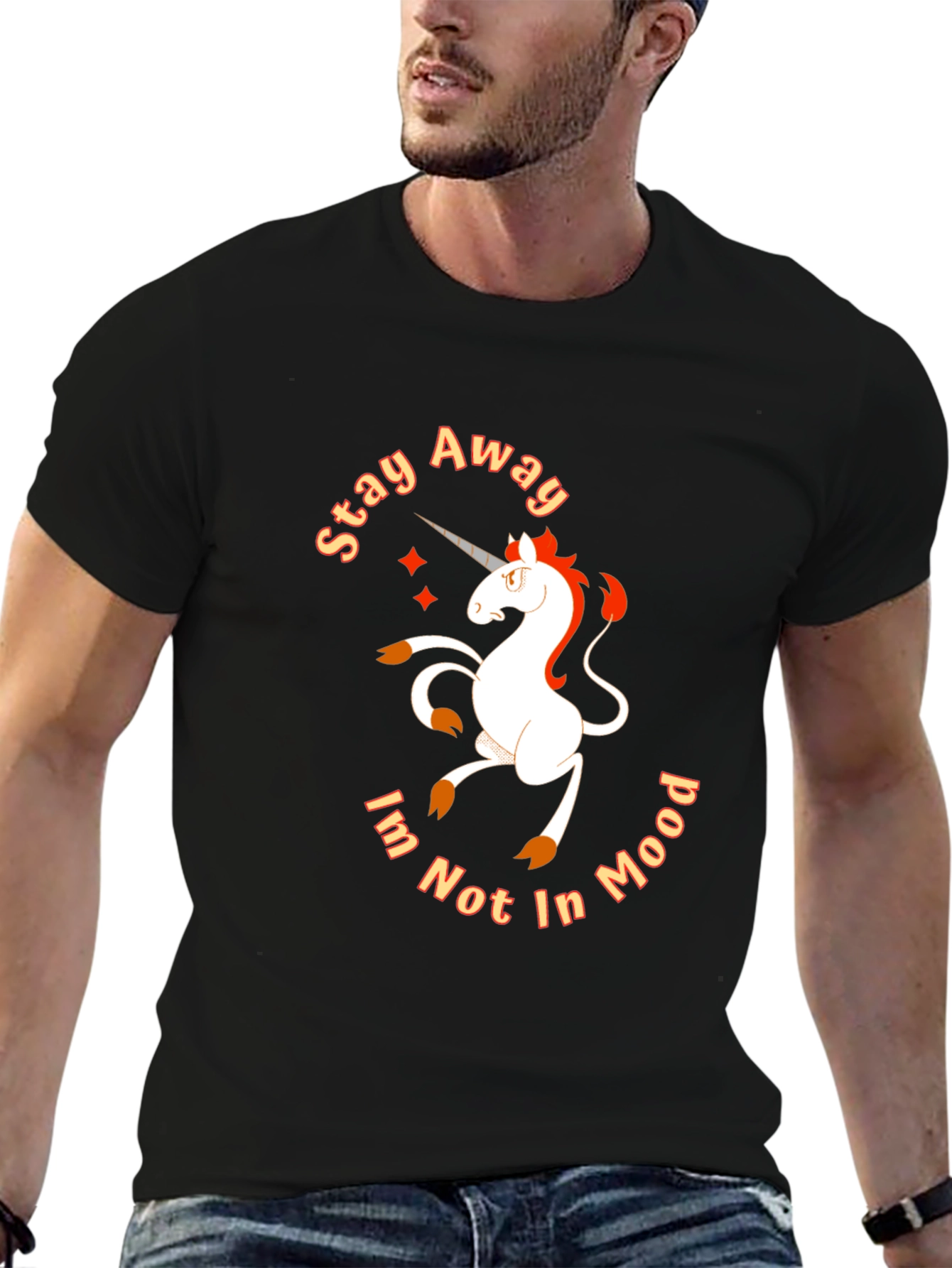 Black Stay Away Unicorn Tee - Funny Mood Shirt view 6