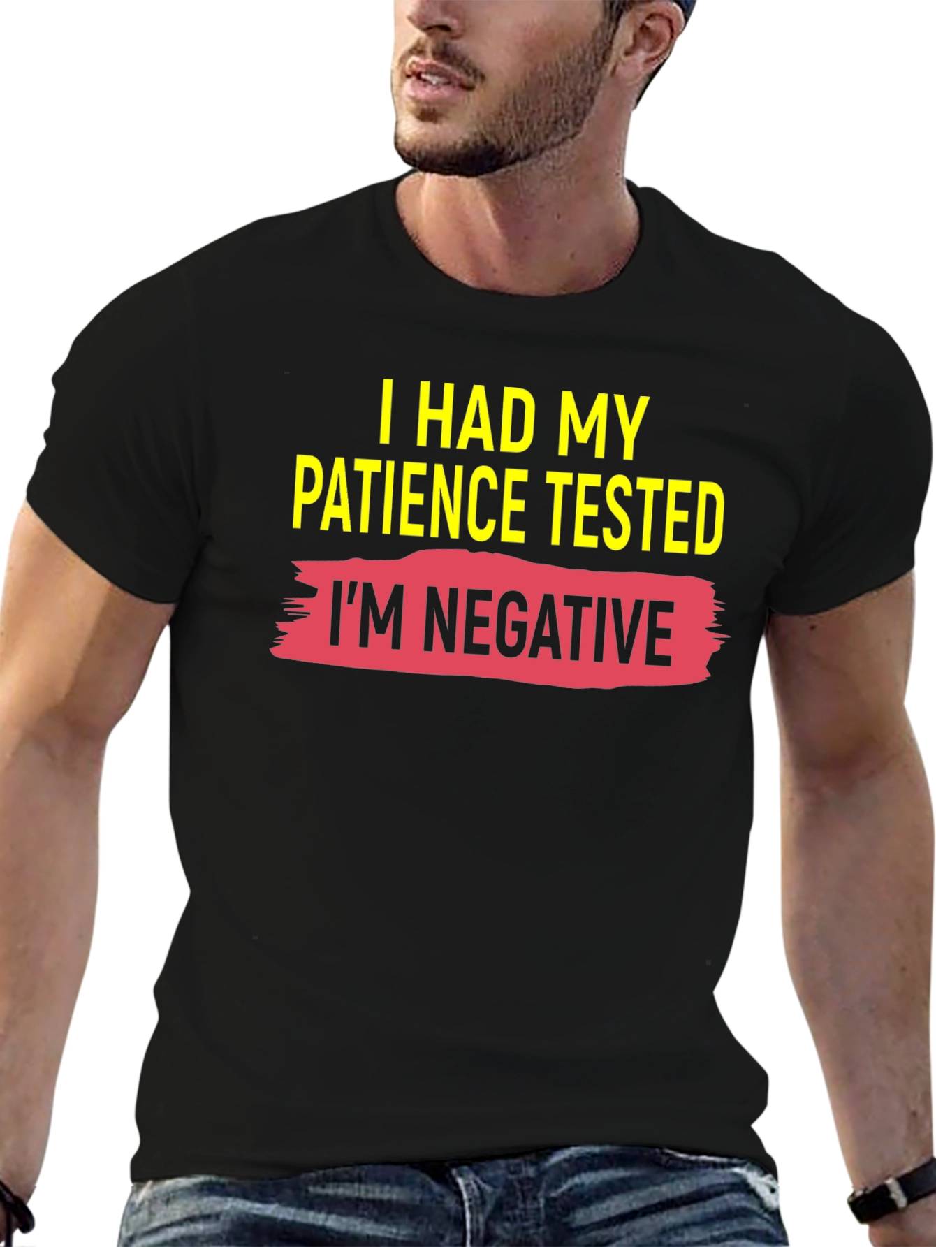 Black Humorous Patience Tested Black T-Shirt view 6
