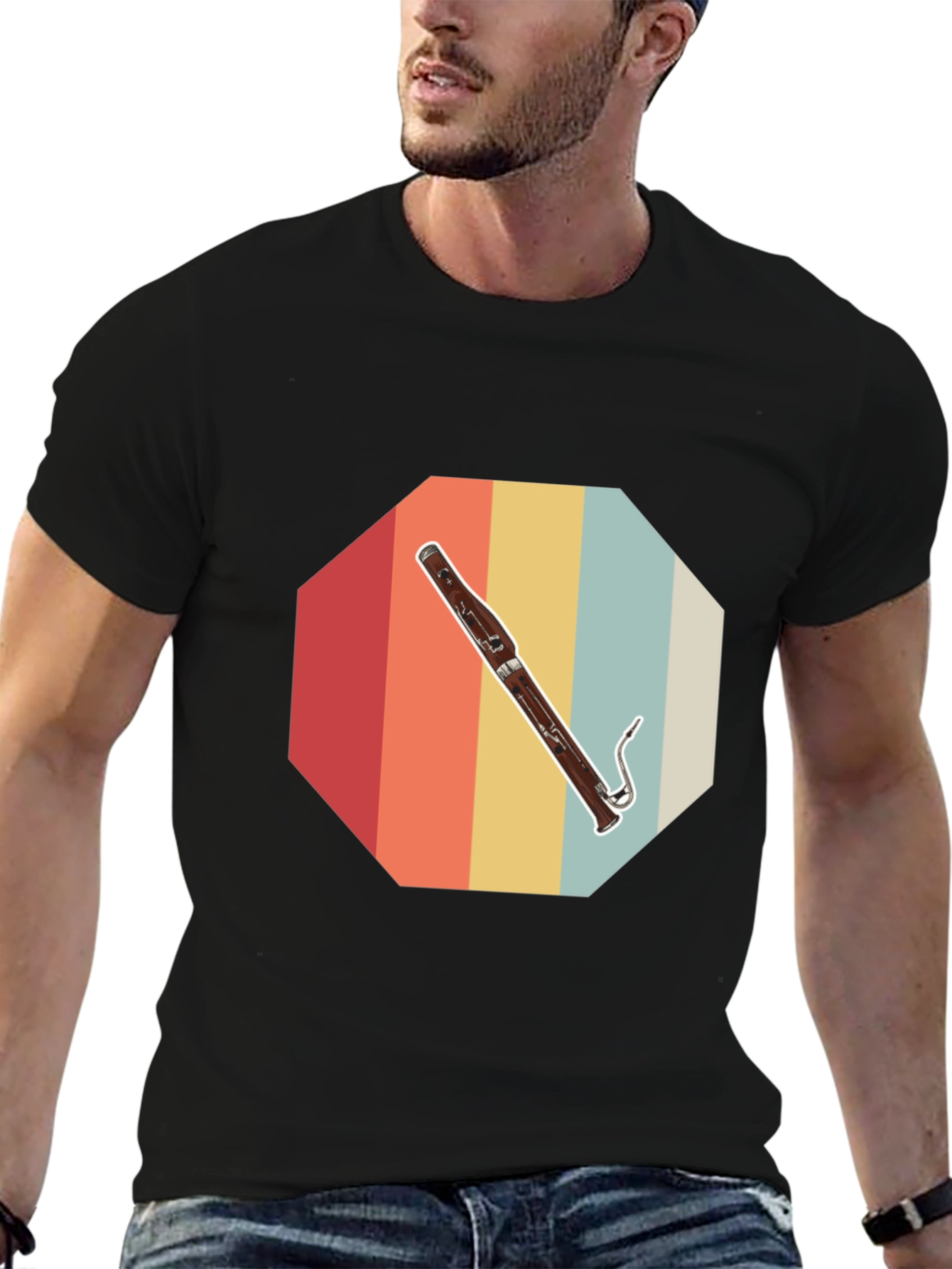 Black Bassoon Retro Octagon T-Shirt view 6