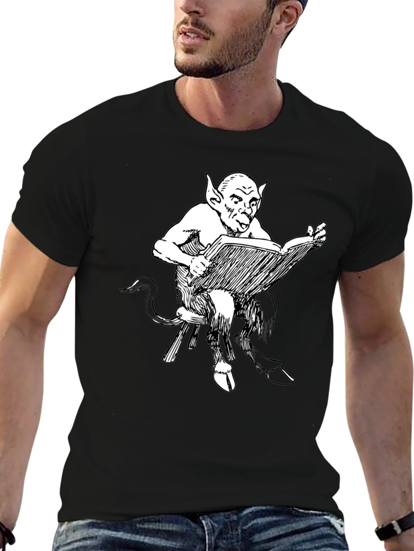 Black Satyr Reading Book Black T-Shirt view 6