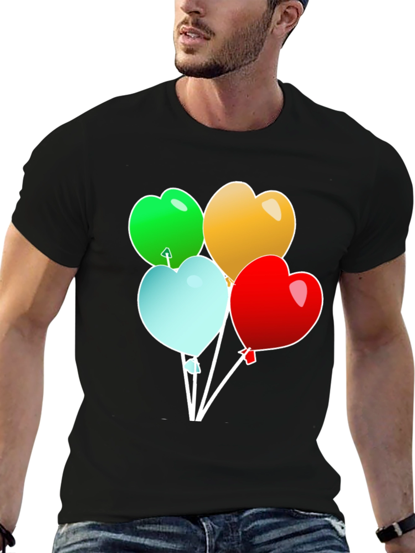 Black Heart Balloons Graphic T-Shirt - Stylish Men's Tee view 6