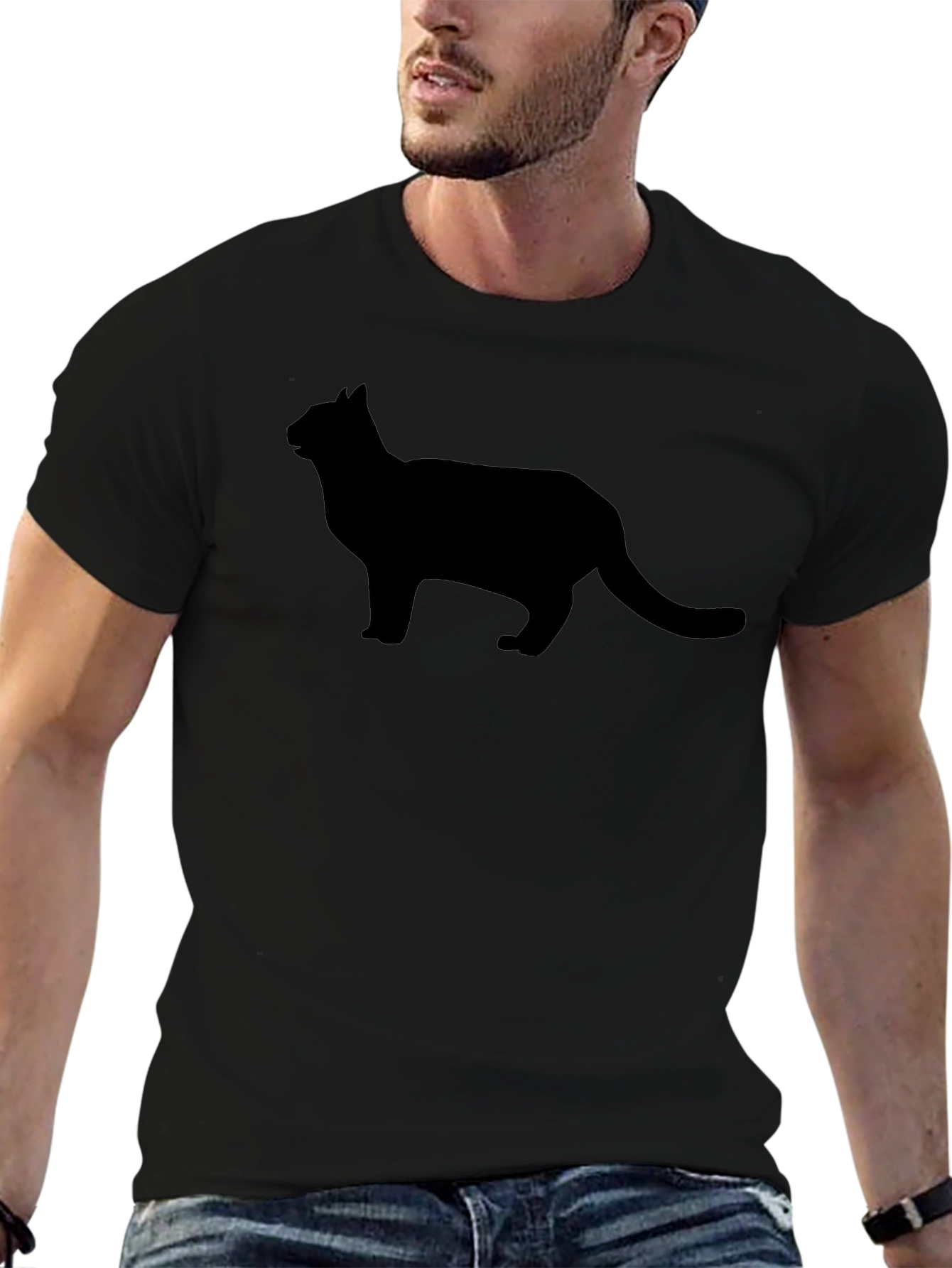 Black Black Cat Silhouette Graphic Tee - Men's Casual T-Shirt view 6