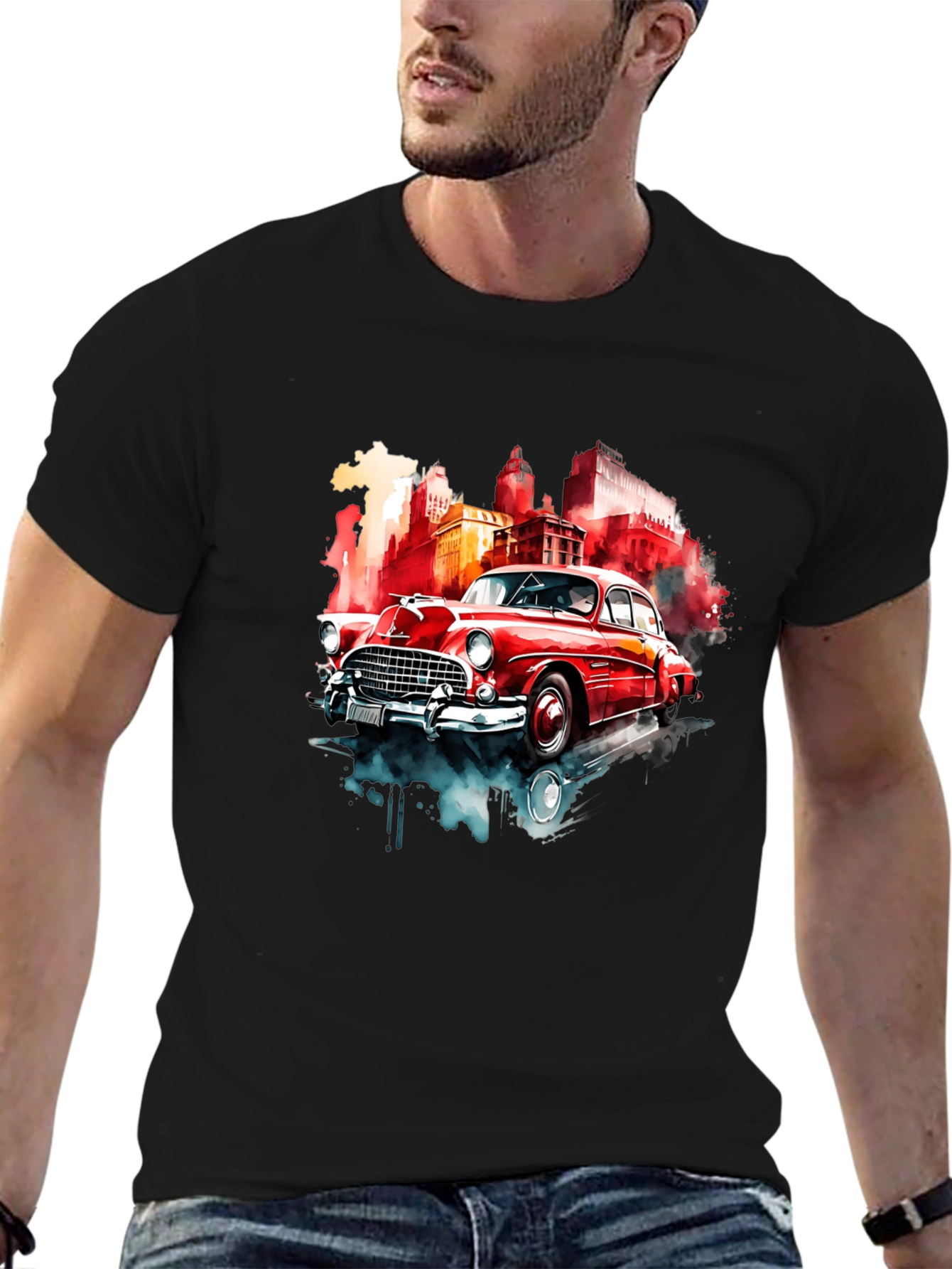 Black Classic Car Graphic Tee - Retro Style view 6