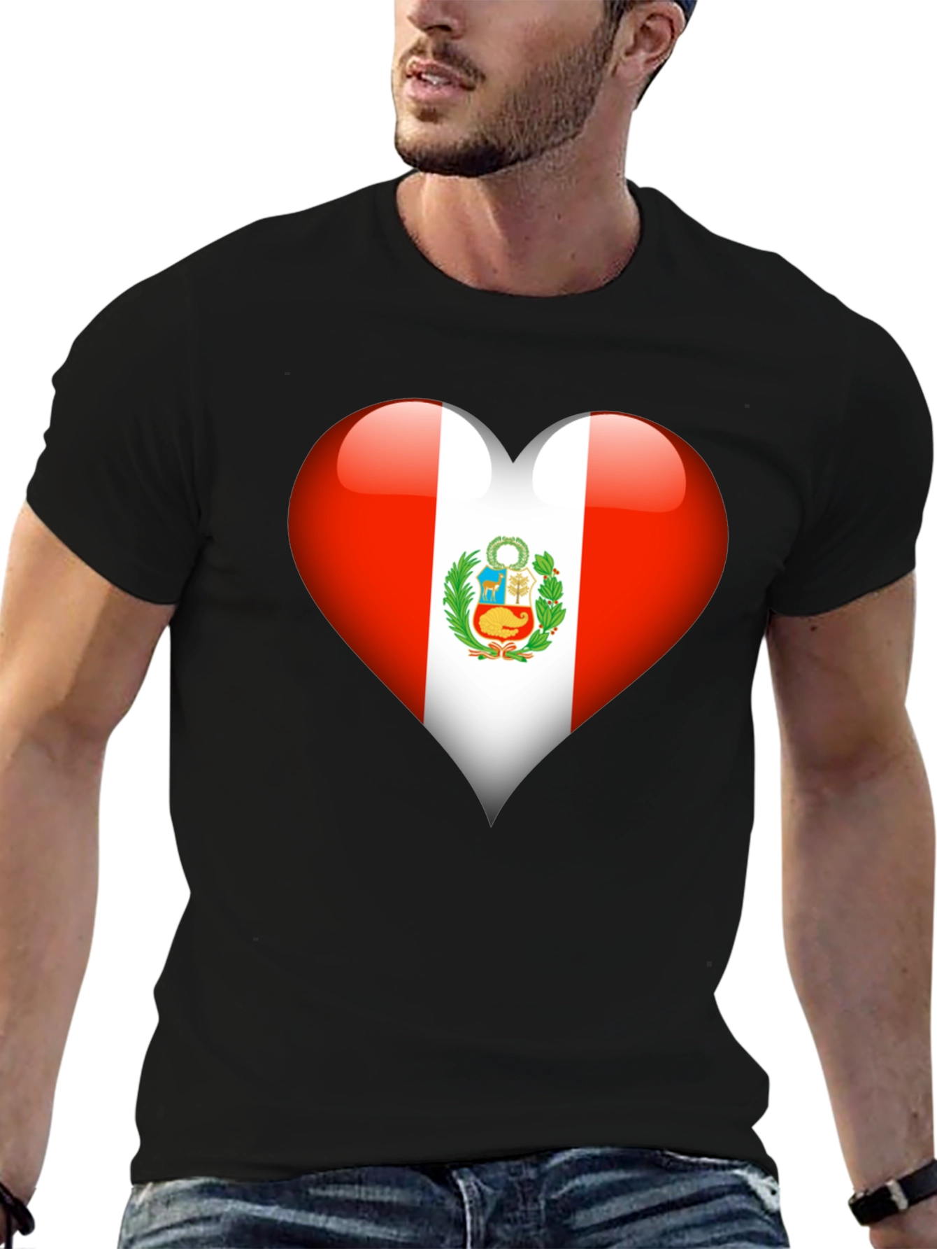 Black Peru Flag Heart T-Shirt - Show Your Pride view 6