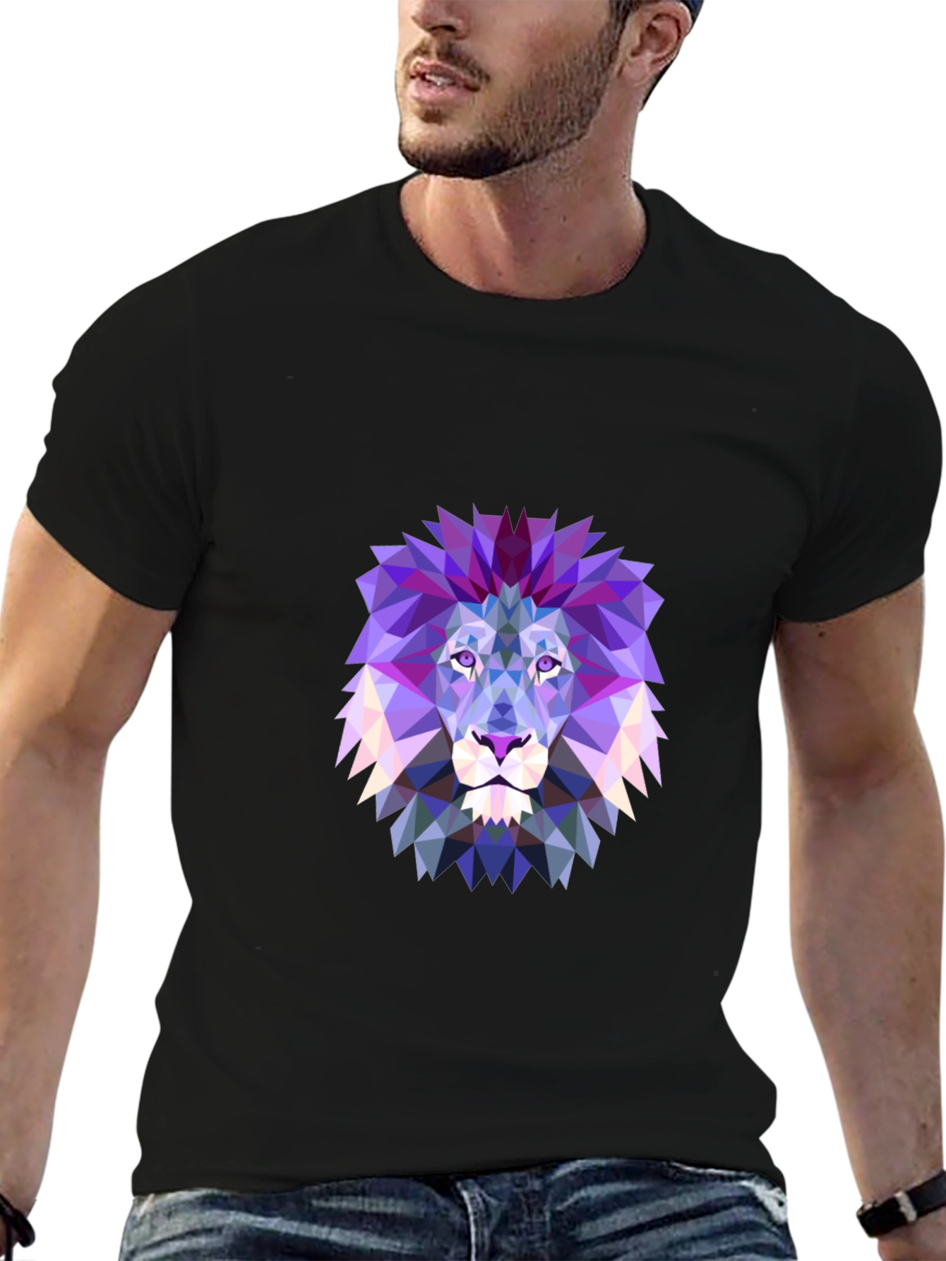 Black Geometric Lion Graphic T-Shirt view 6