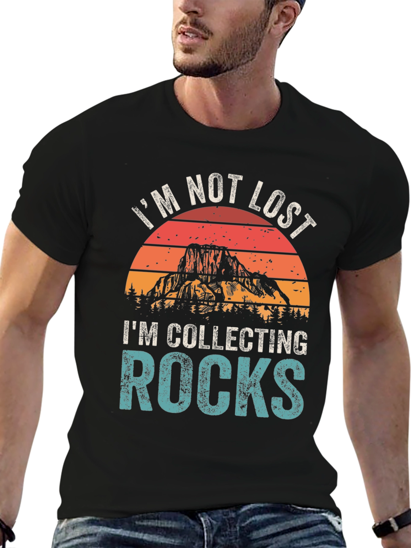 Black I'm Not Lost I'm Collecting Rocks T-Shirt view 6