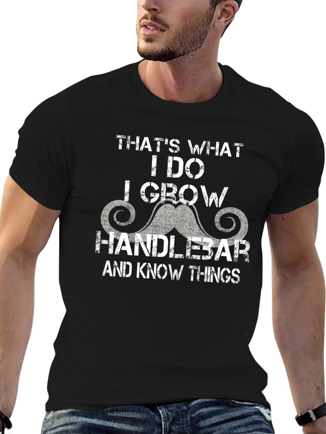 Black Handlebar Mustache T-Shirt - I Grow & Know Things view 6