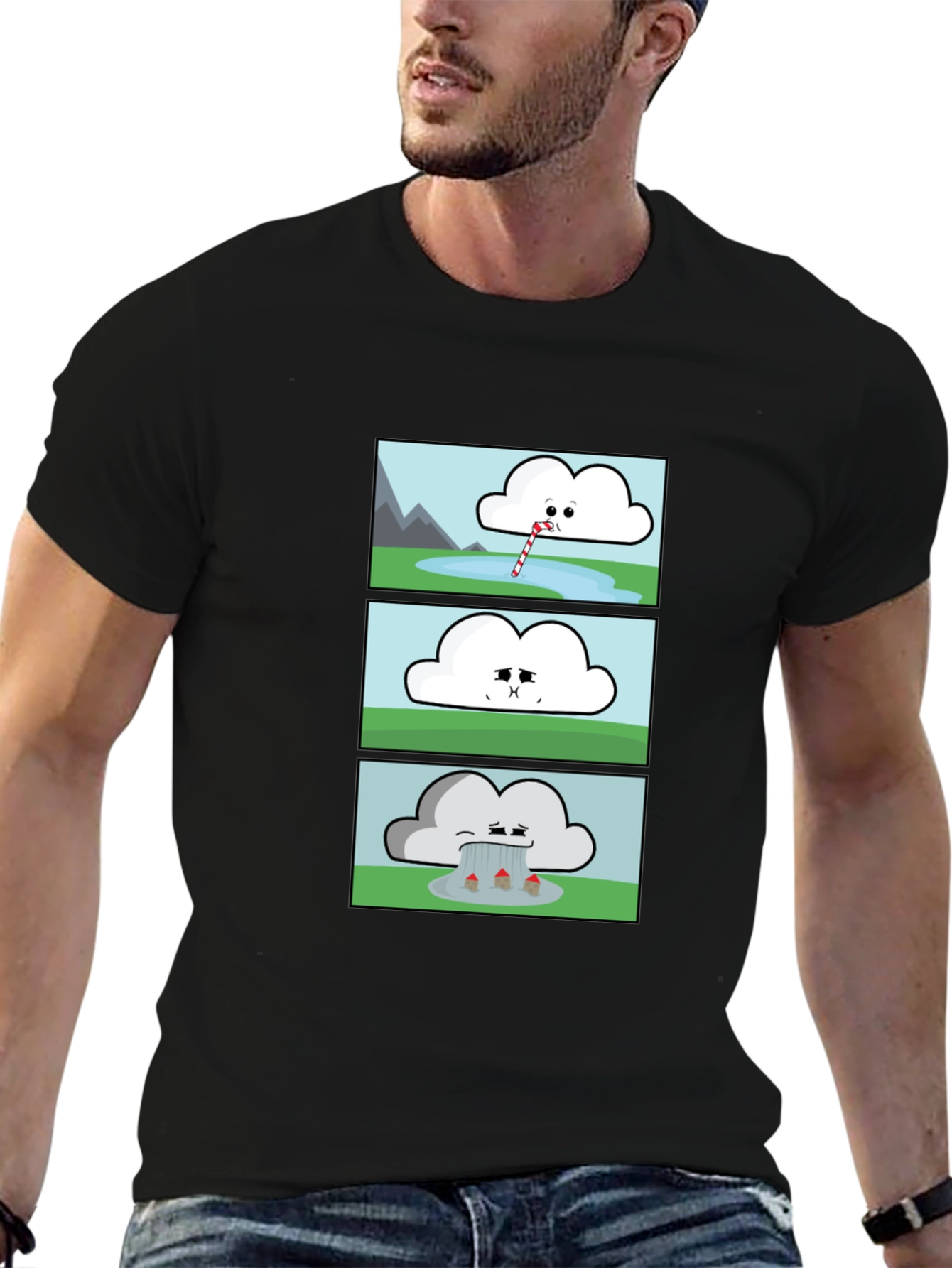 Black Funny Cloud Comic Black T-Shirt view 6