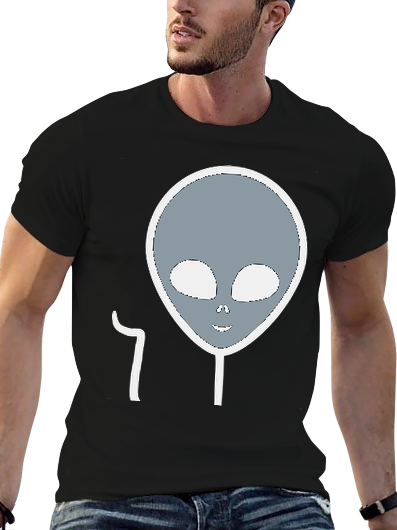 Black Alien Head Graphic Tee - Black Cotton Blend view 6