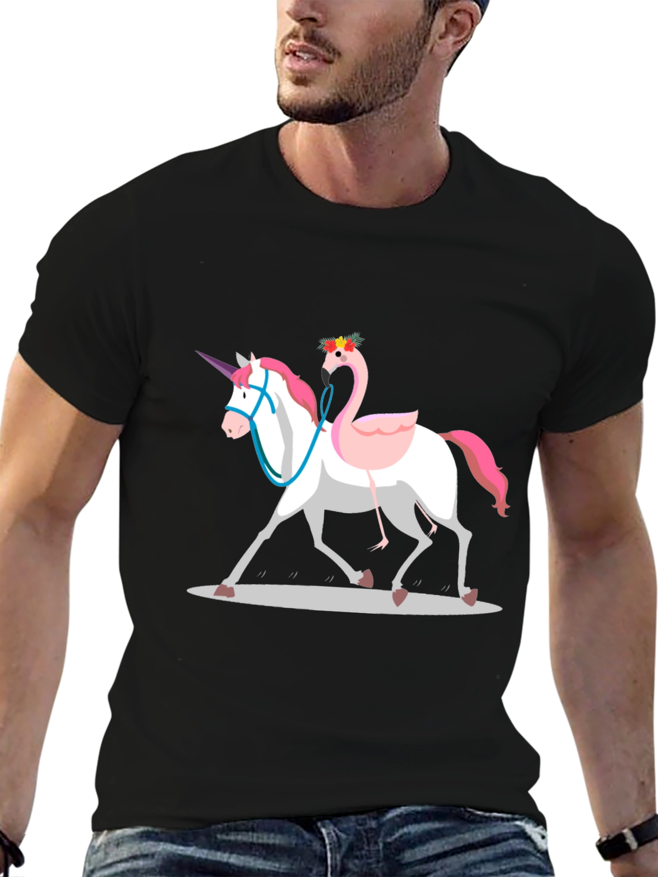Black Unicorn & Flamingo T-Shirt view 6