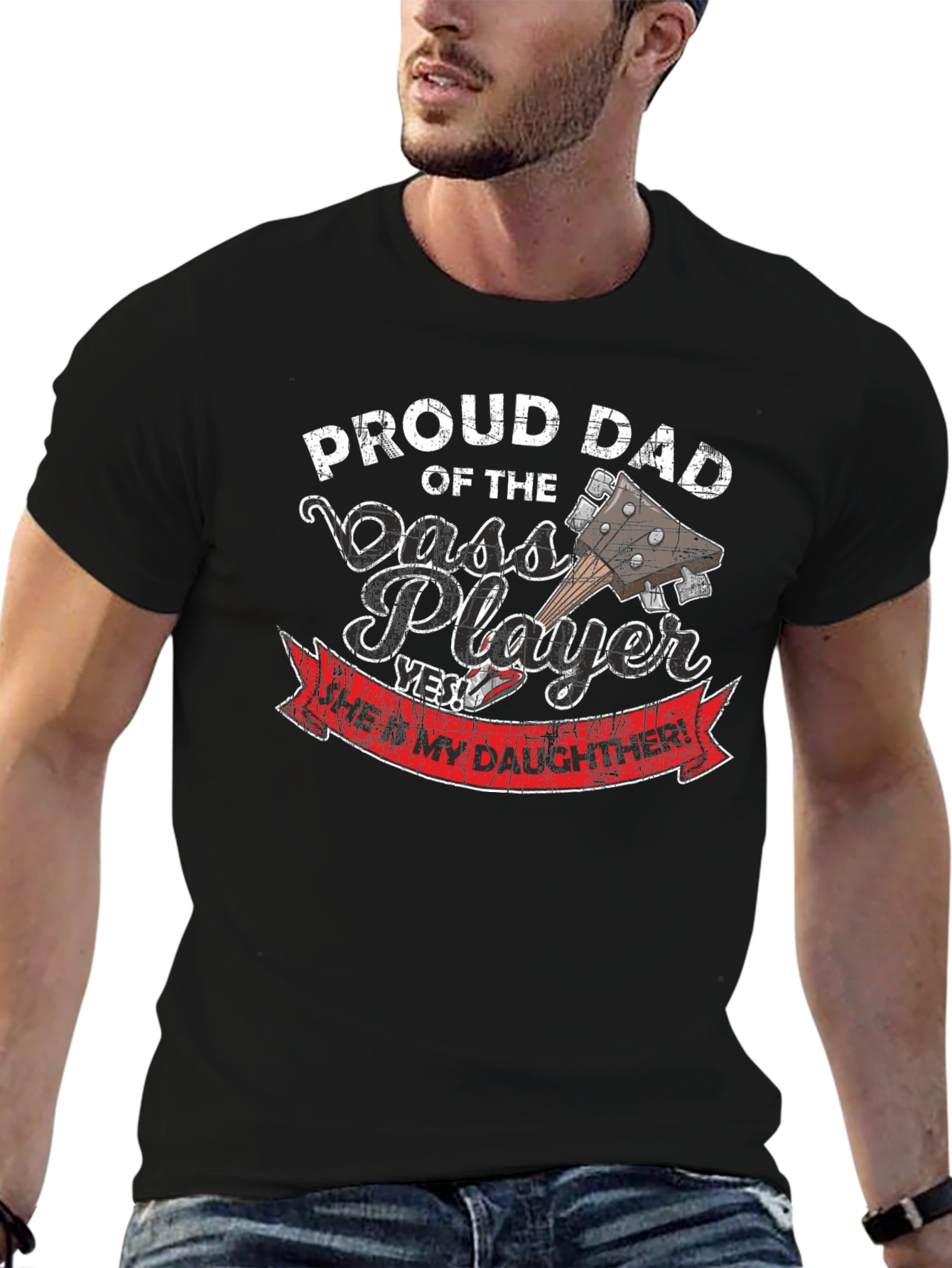 Black Proud Dad of a Bass Player T-Shirt view 6