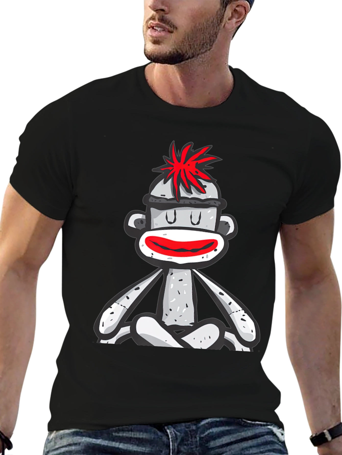 Black Sock Monkey T-Shirt - Meditating Design view 6