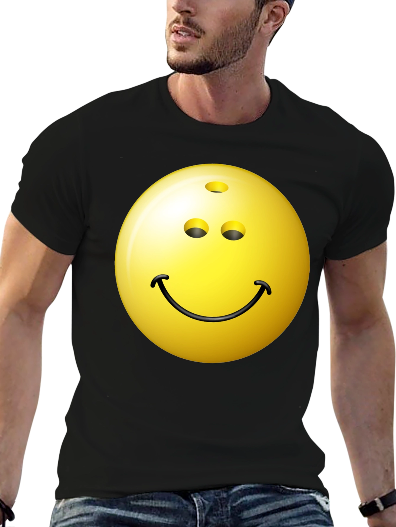 Black Bowling Ball Smiley Face Black T-Shirt view 6
