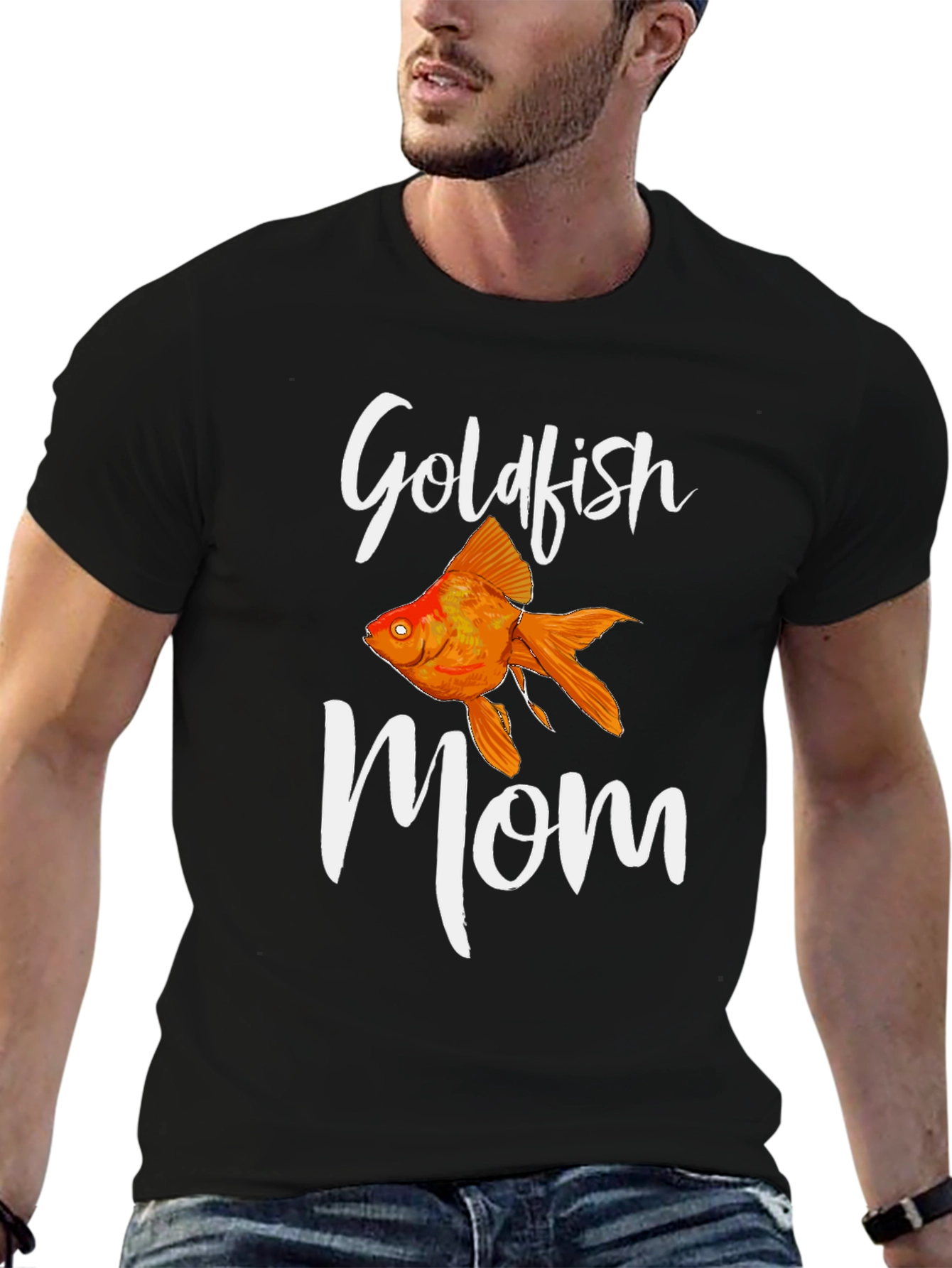 Black Goldfish Mom T-Shirt - Black Cotton Tee view 6