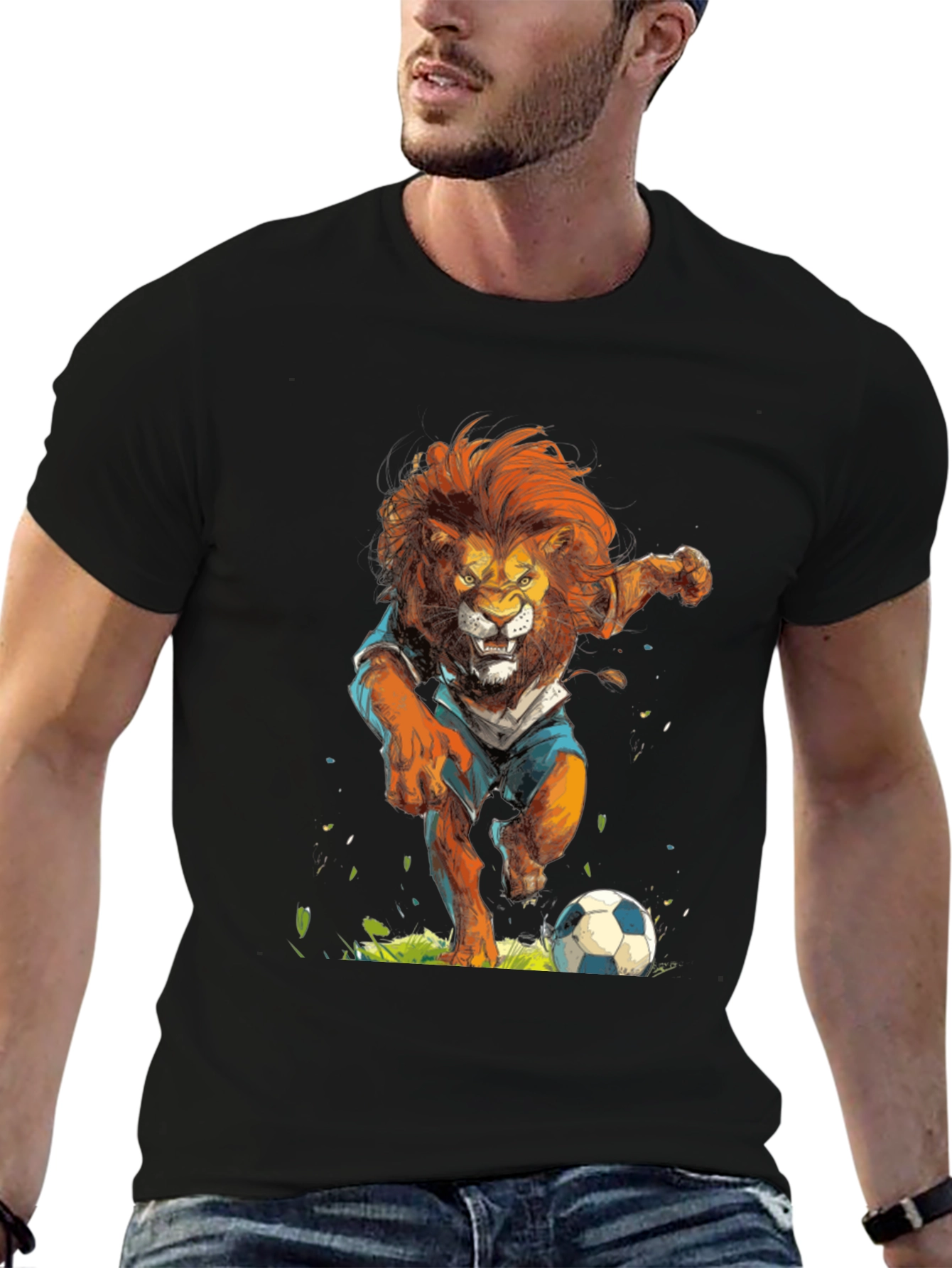 Black Lion Soccer T-Shirt - Black Graphic Tee view 6