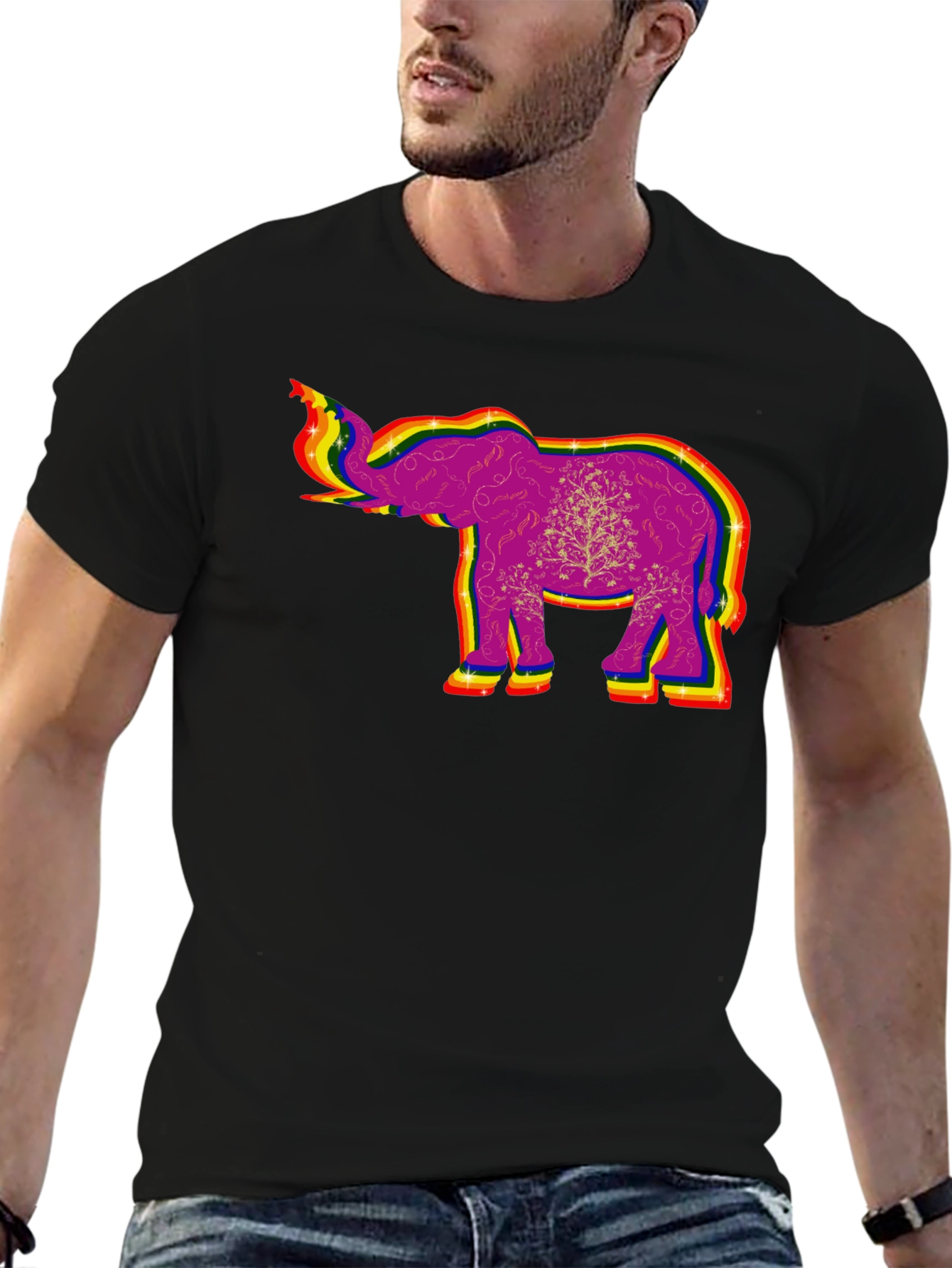 Black Rainbow Elephant Graphic Tee - Unique Design view 6
