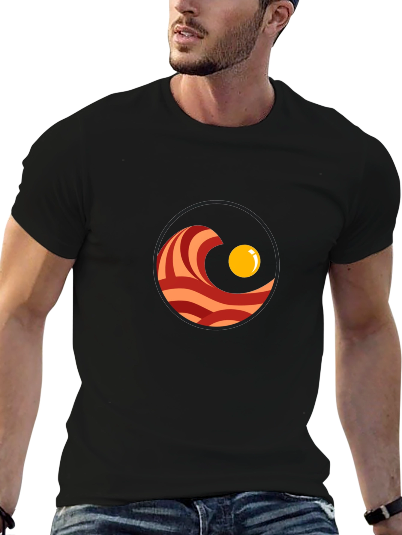 Black Bacon & Egg T-Shirt - Funny Breakfast Graphic Tee view 6