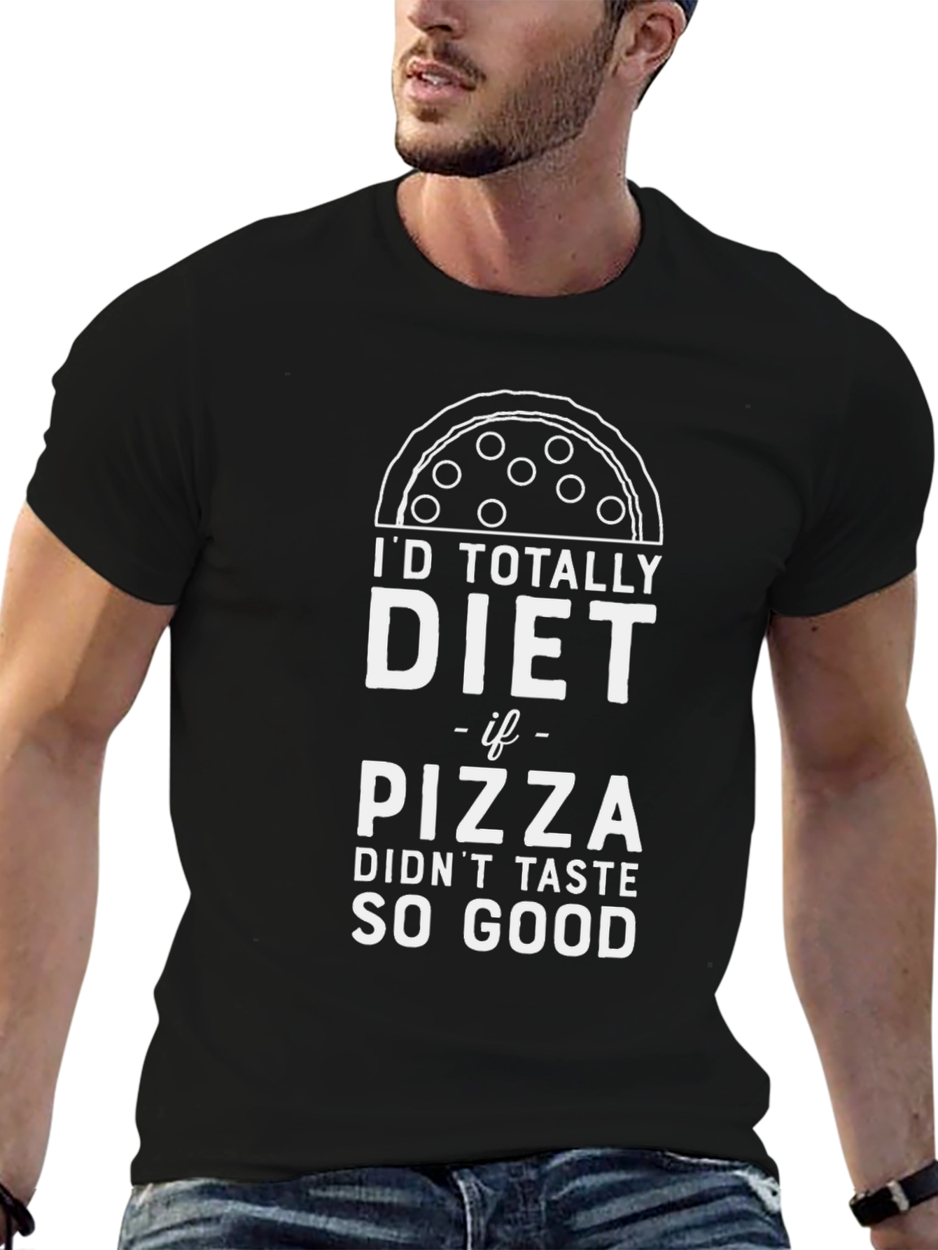 Black Funny Pizza Diet T-Shirt - I'd Totally Diet If... view 6
