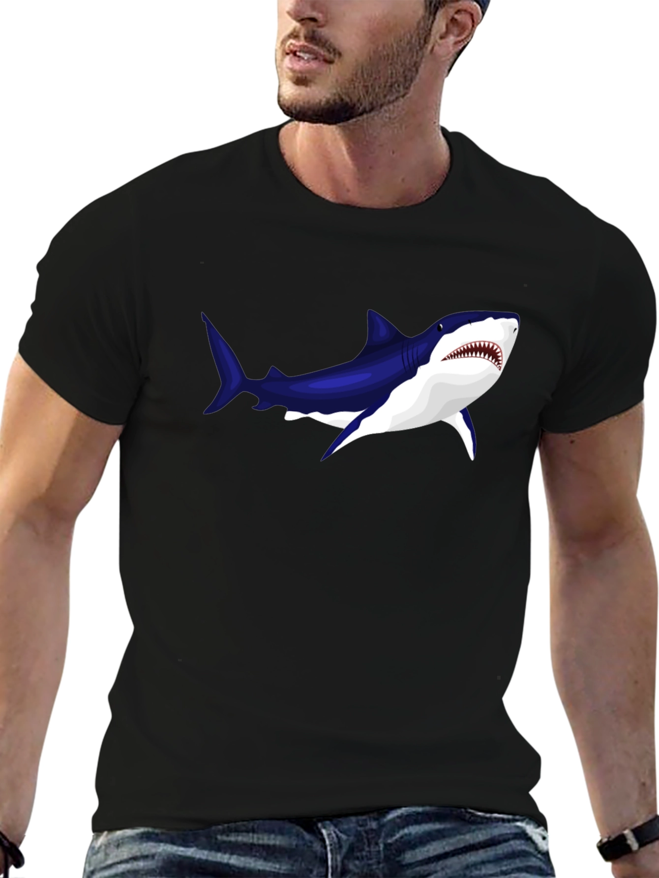 Black Cool Shark Graphic Black T-Shirt view 6