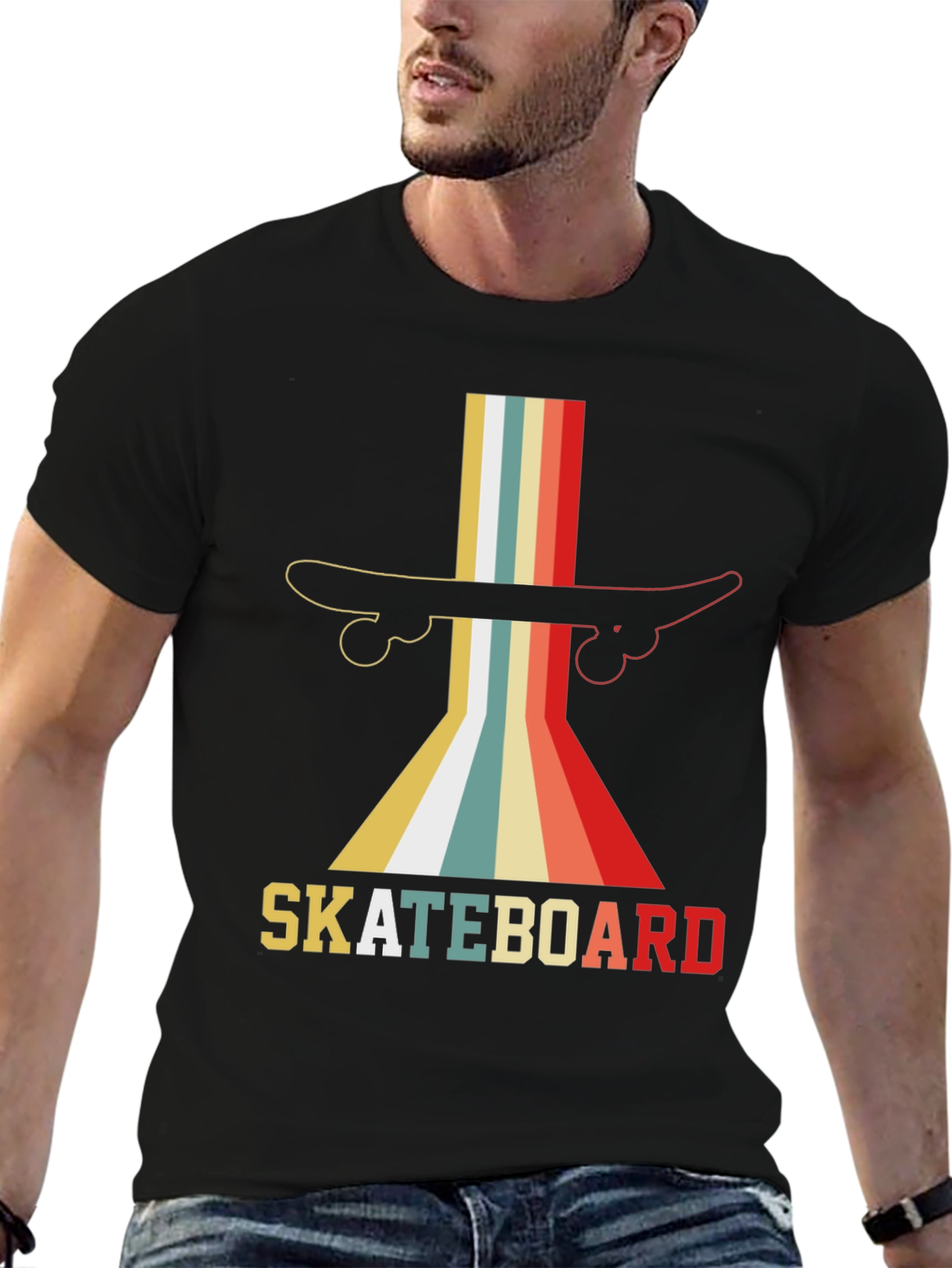 Black Retro Skateboard Graphic Tee - Vintage Style Shirt view 6