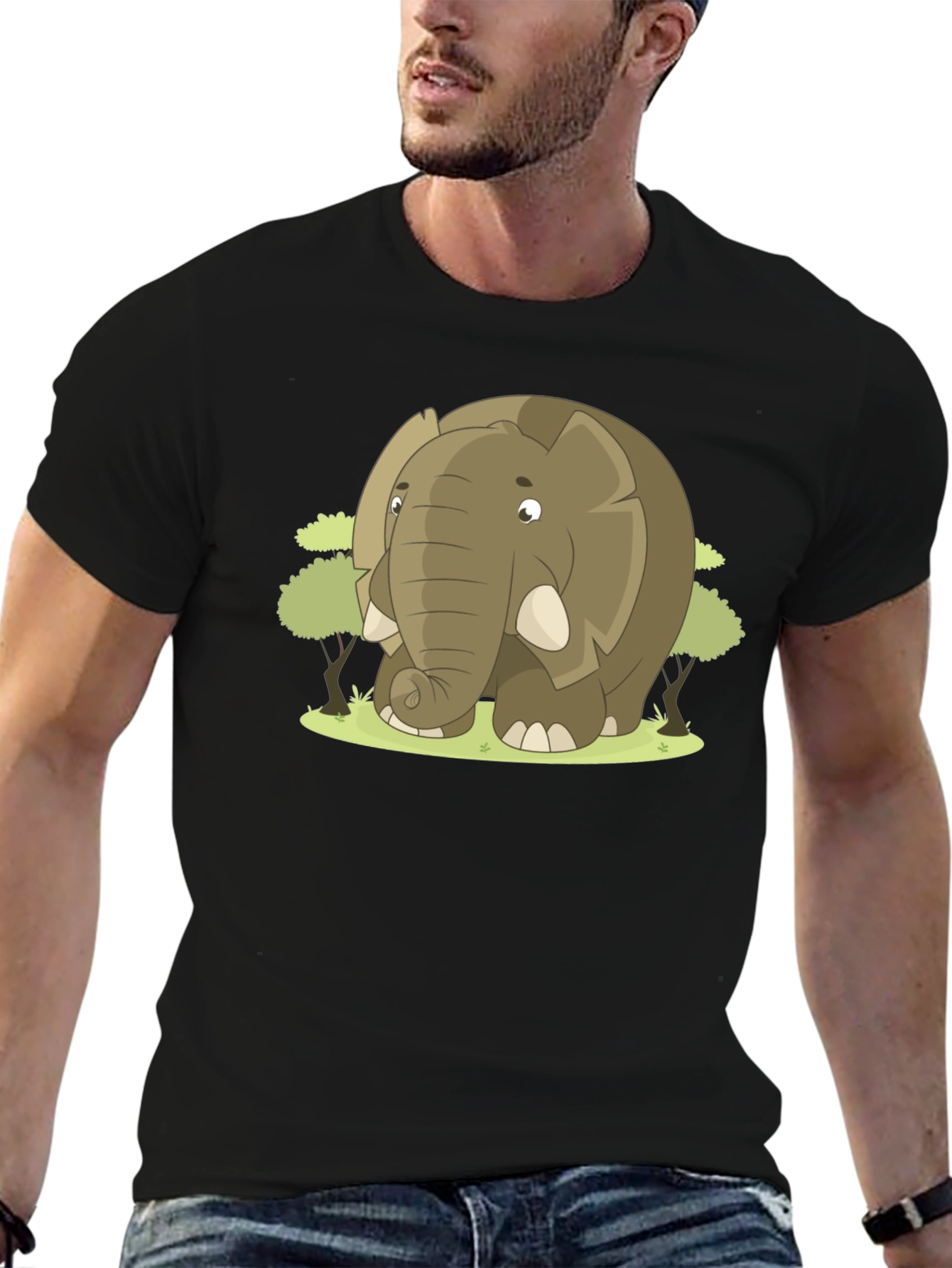 Black Elephant Cartoon Graphic T-Shirt view 6
