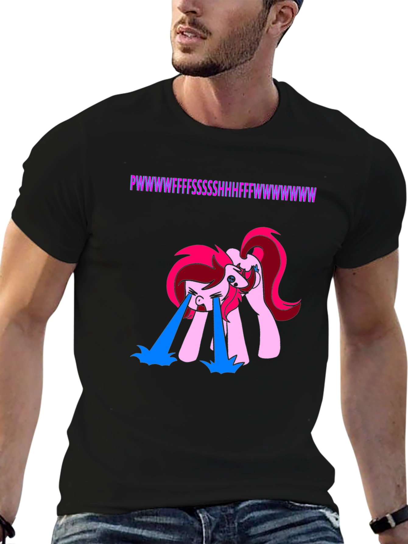 Black Funny Crying Pony Black T-Shirt view 6