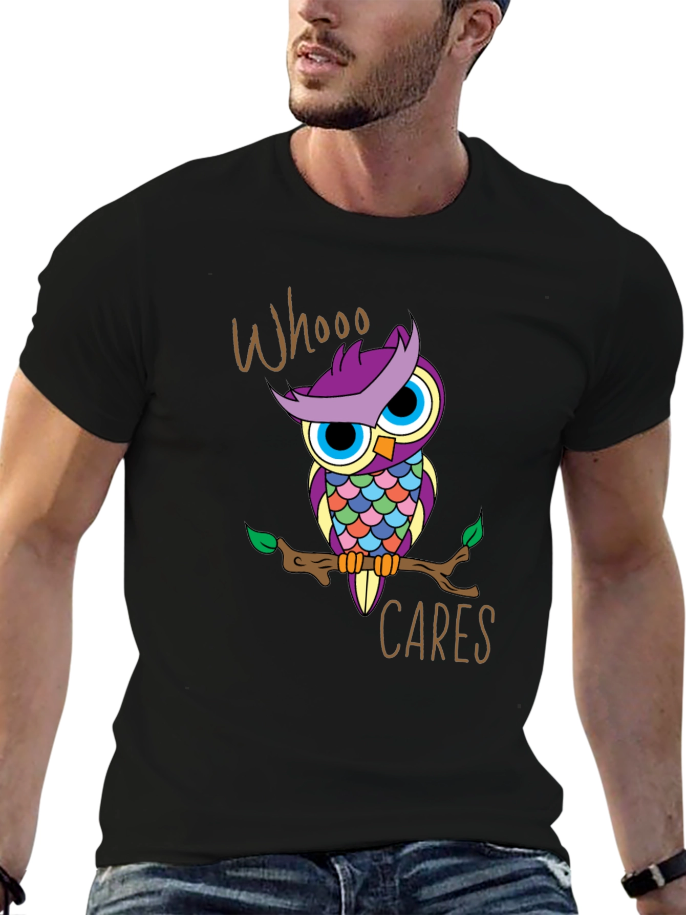 Black Whooo Cares Owl Graphic Print T-Shirt view 6