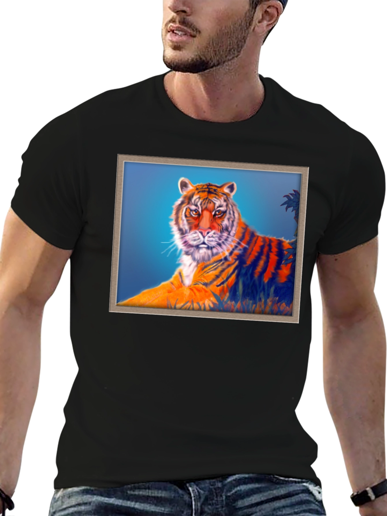 Black Tiger Graphic Print Crew Neck T-Shirt view 6