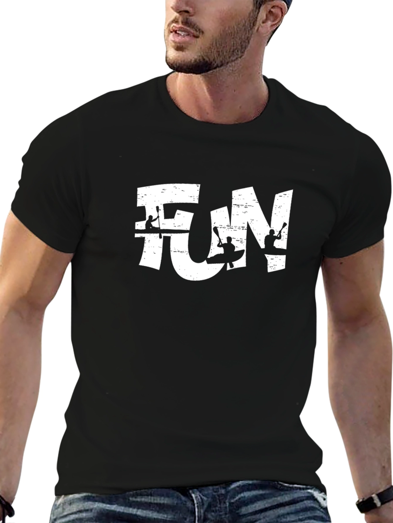 Black Fun Kayak T-Shirt - Black Crew Neck Tee view 6