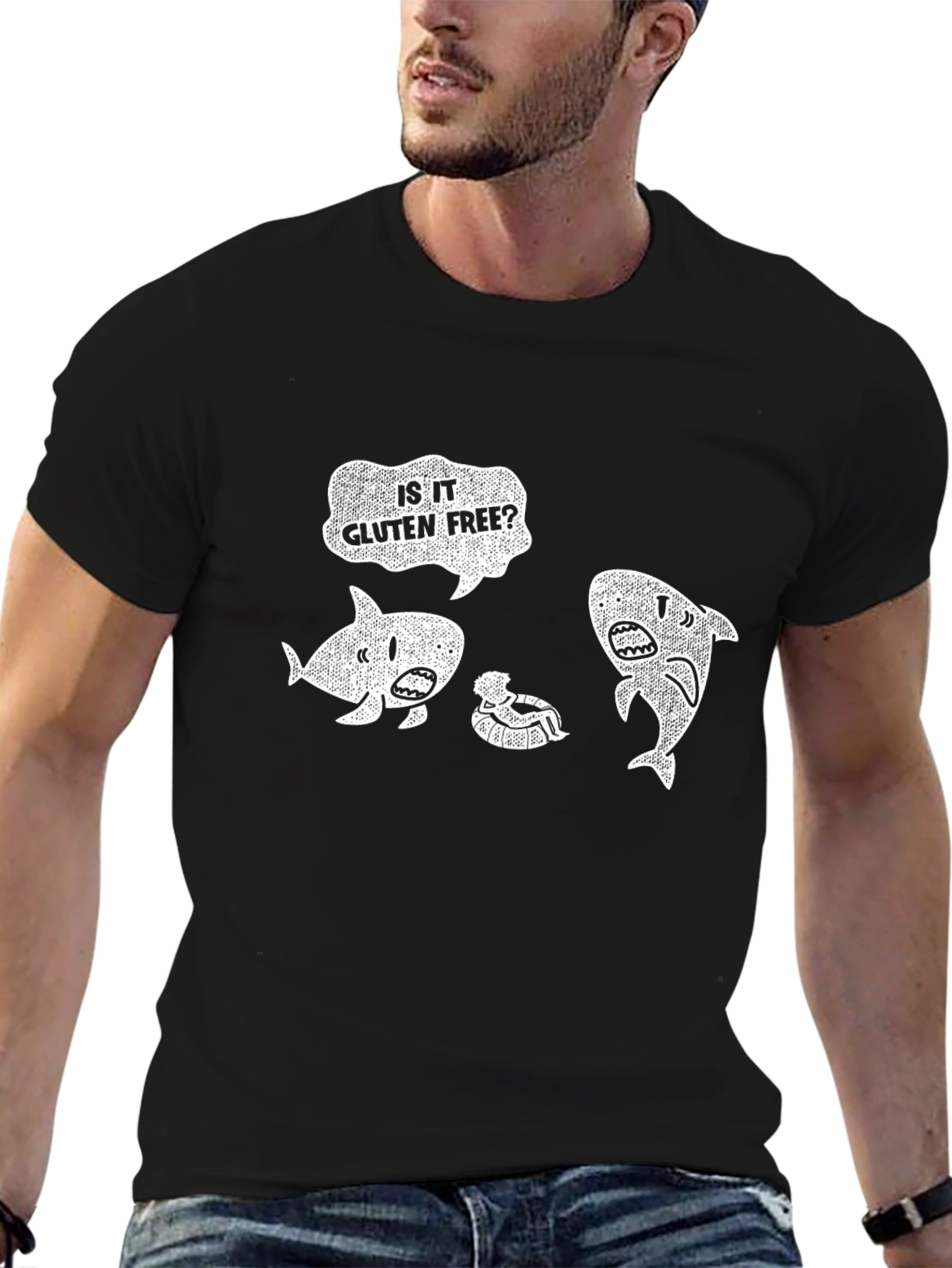 Black Is It Gluten Free Shark Humor T-Shirt view 6